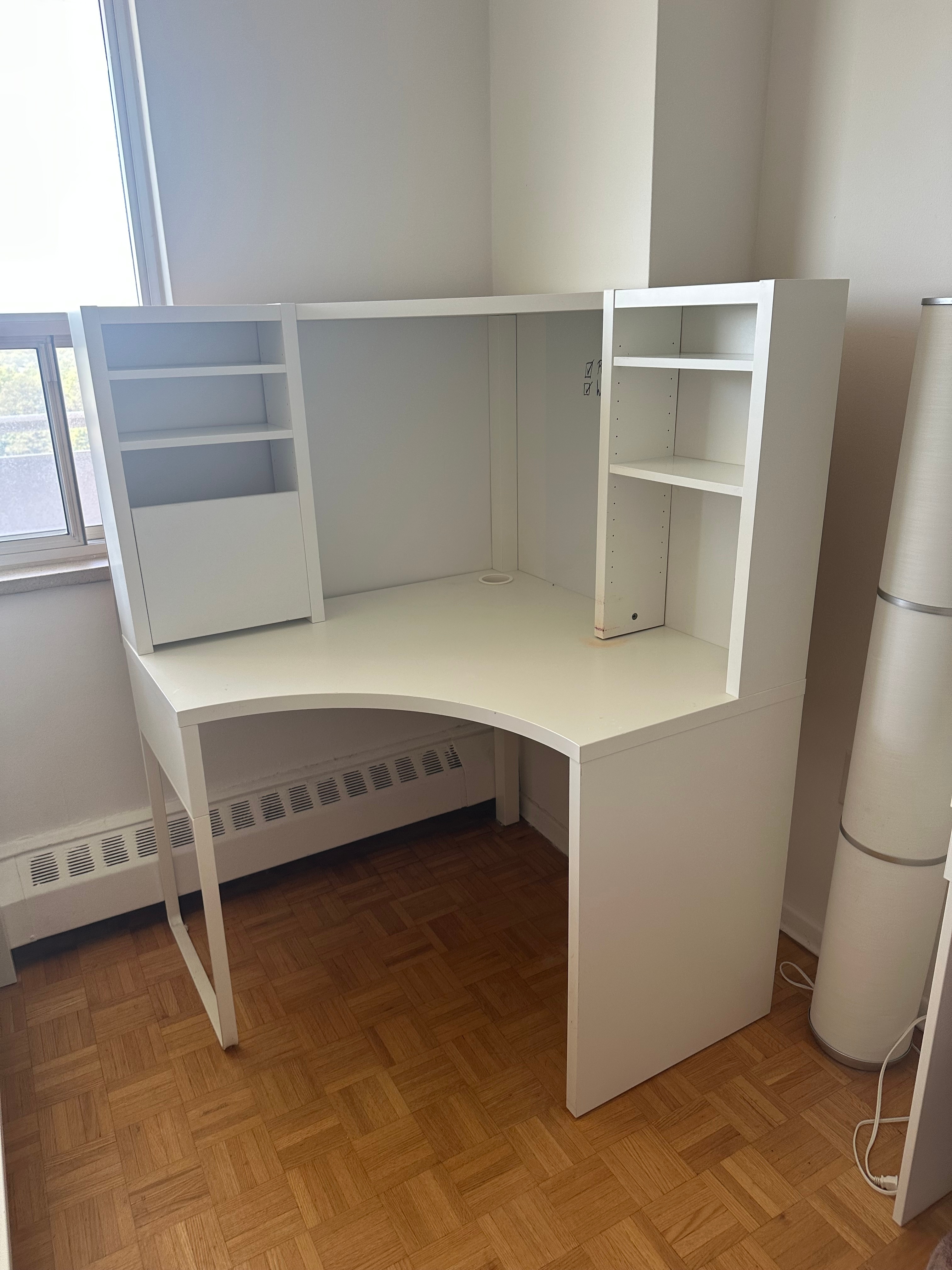 IKEA MICKE White Corner Desk with Shelves - photo 3