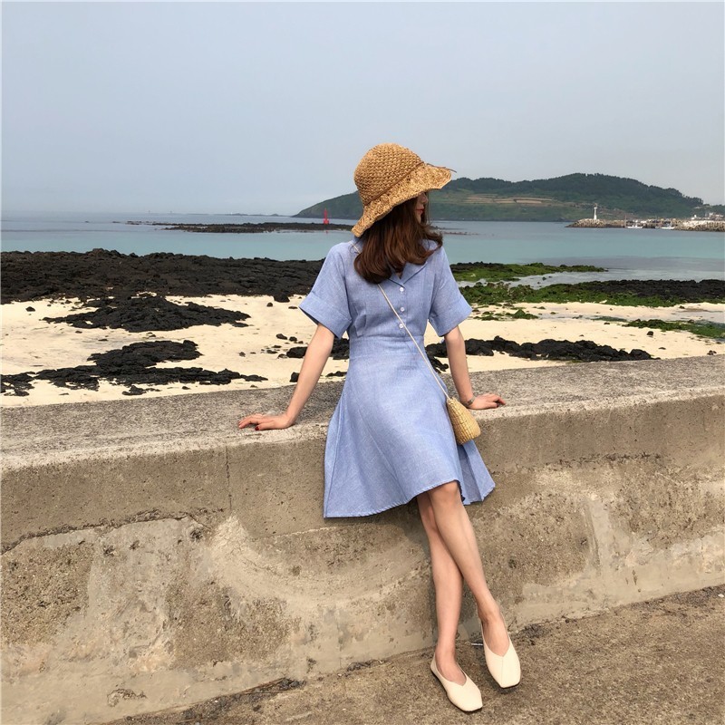 NEW Cute Blue Striped Button-Up Midi Summer Dress - photo 2