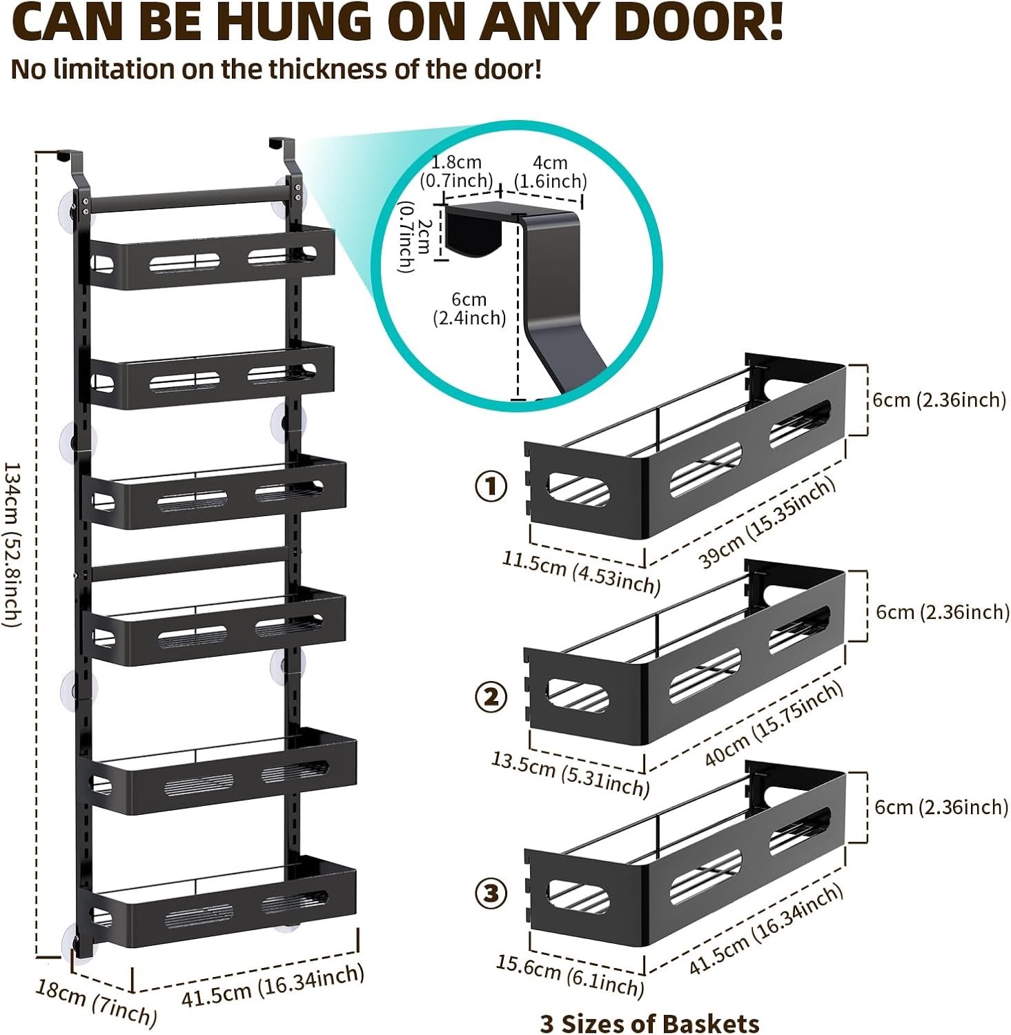 Over The Door Black Metal Pantry Organizer with 6 Baskets - photo 2