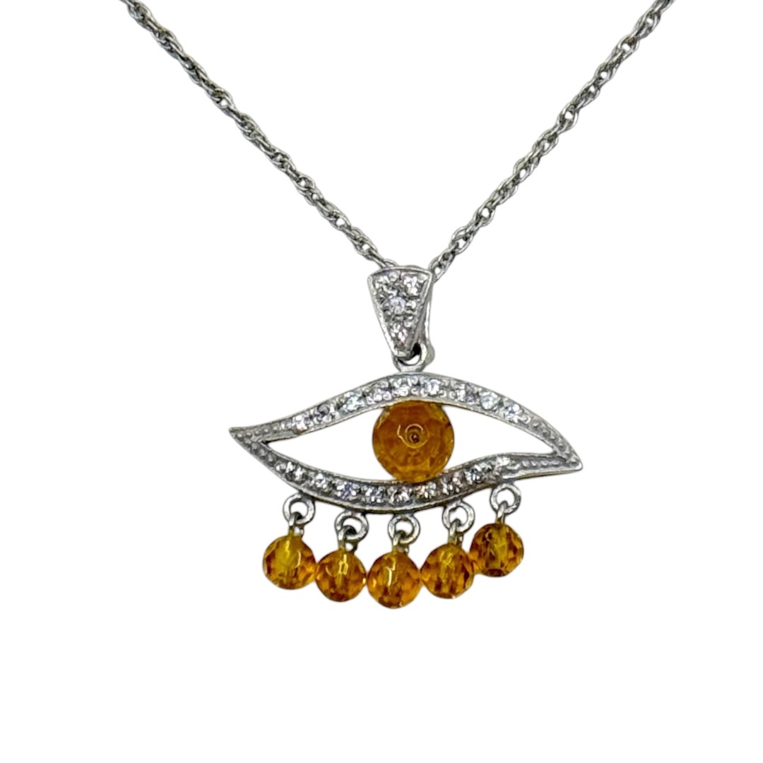 925 Sterling silver citrine & cubic zirconia evil eye pendant - photo 2