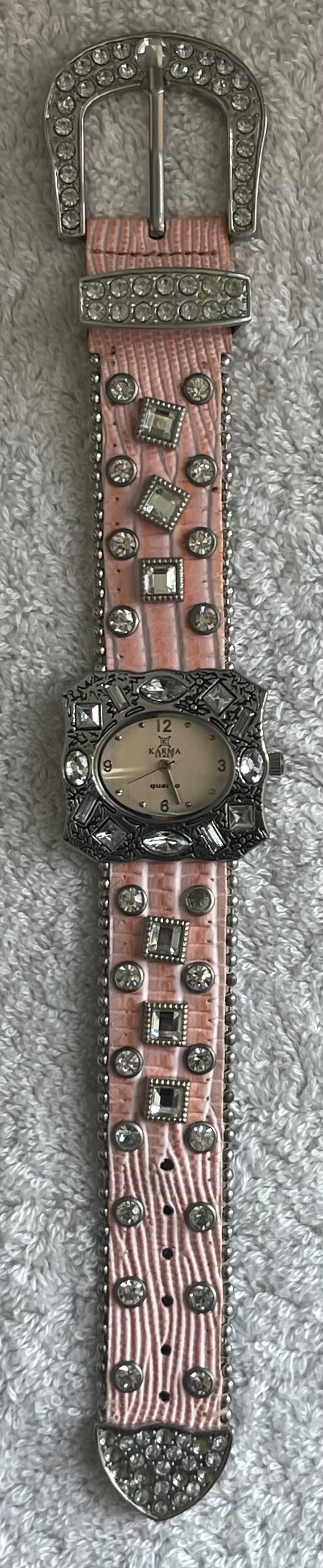 Karma Italy Rhinestone Leather Cuff Watch (Needs Battery) - photo 3