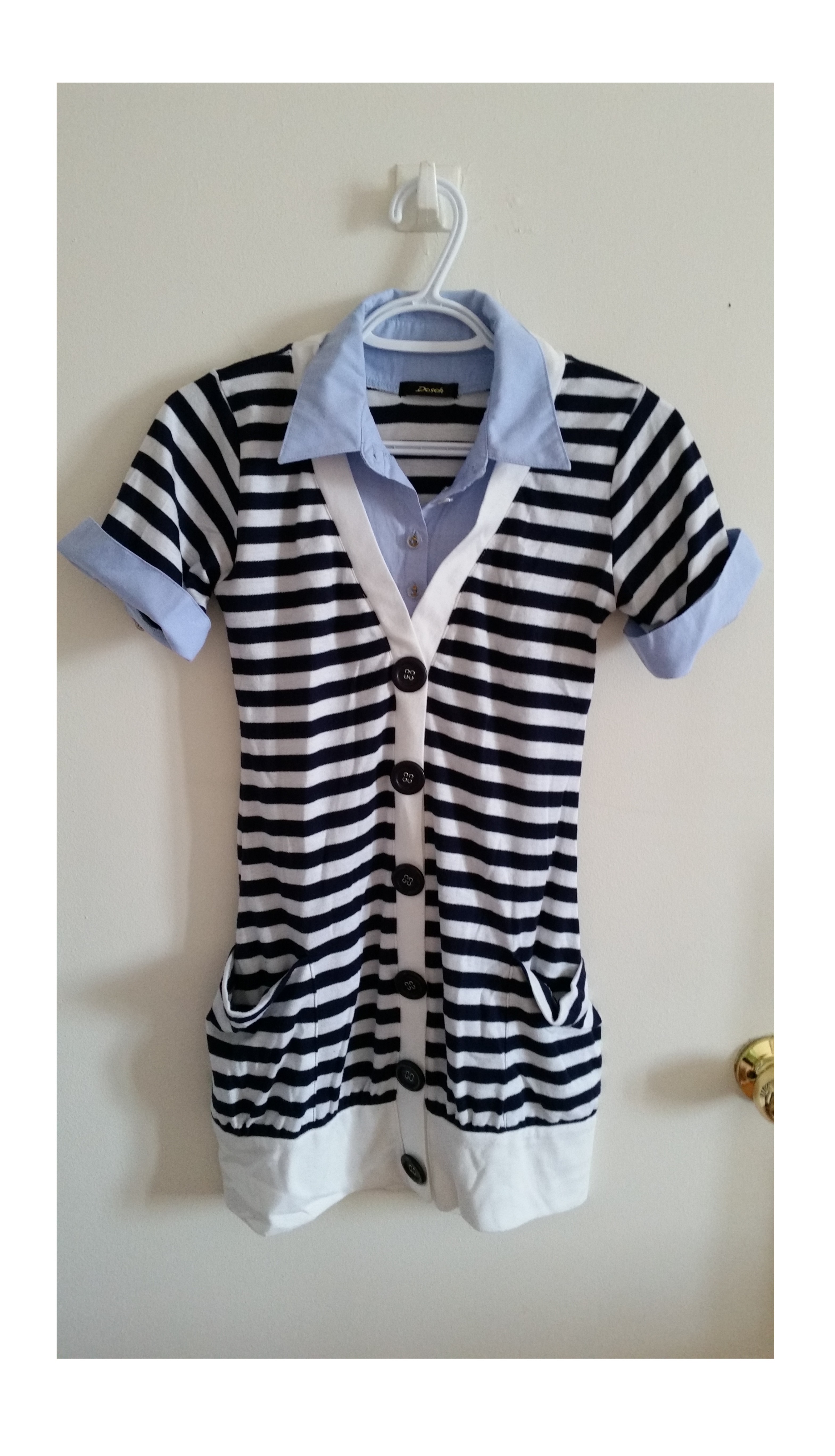 Japanese Brand Dosch Navy Sailer Striped Button Collar Dress