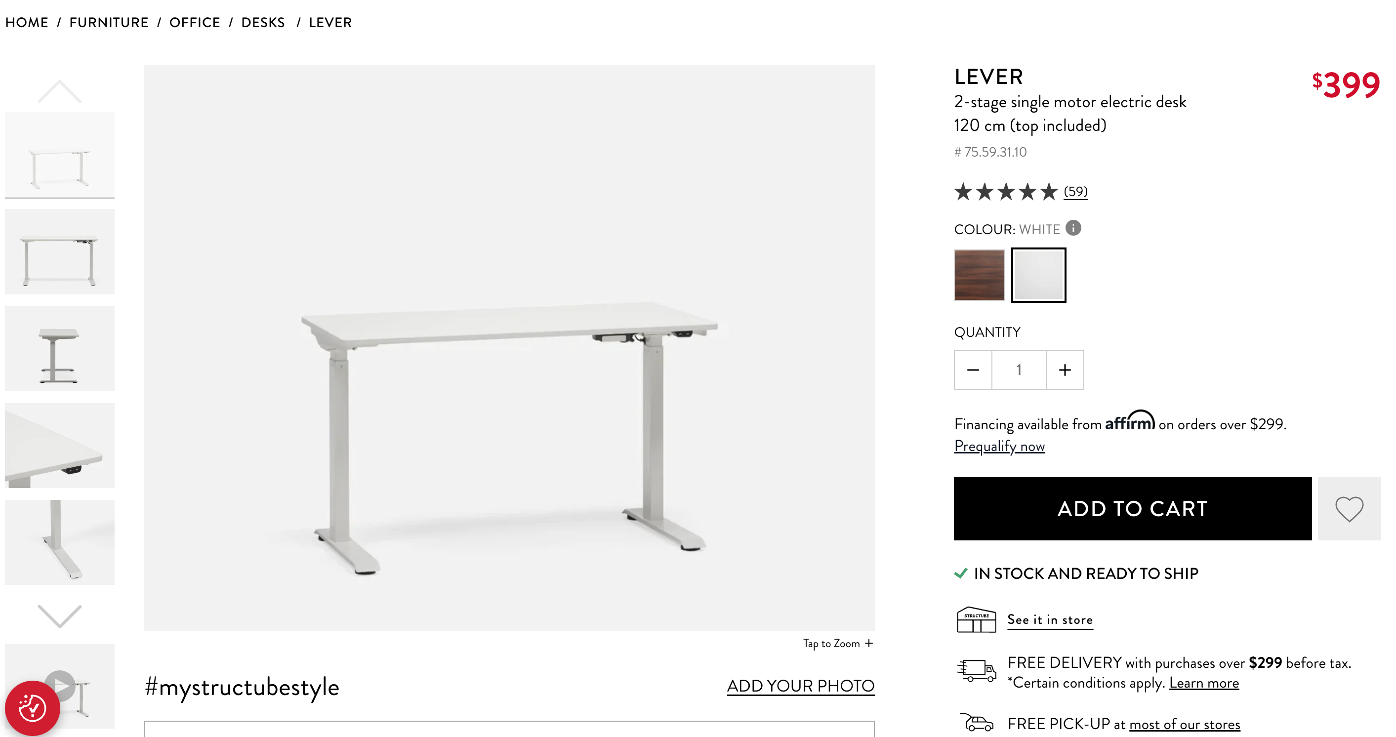 LEVER 2-stage single motor electric desk 120 cm (top included)