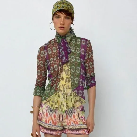 Zara long sleeve boho limited edition top