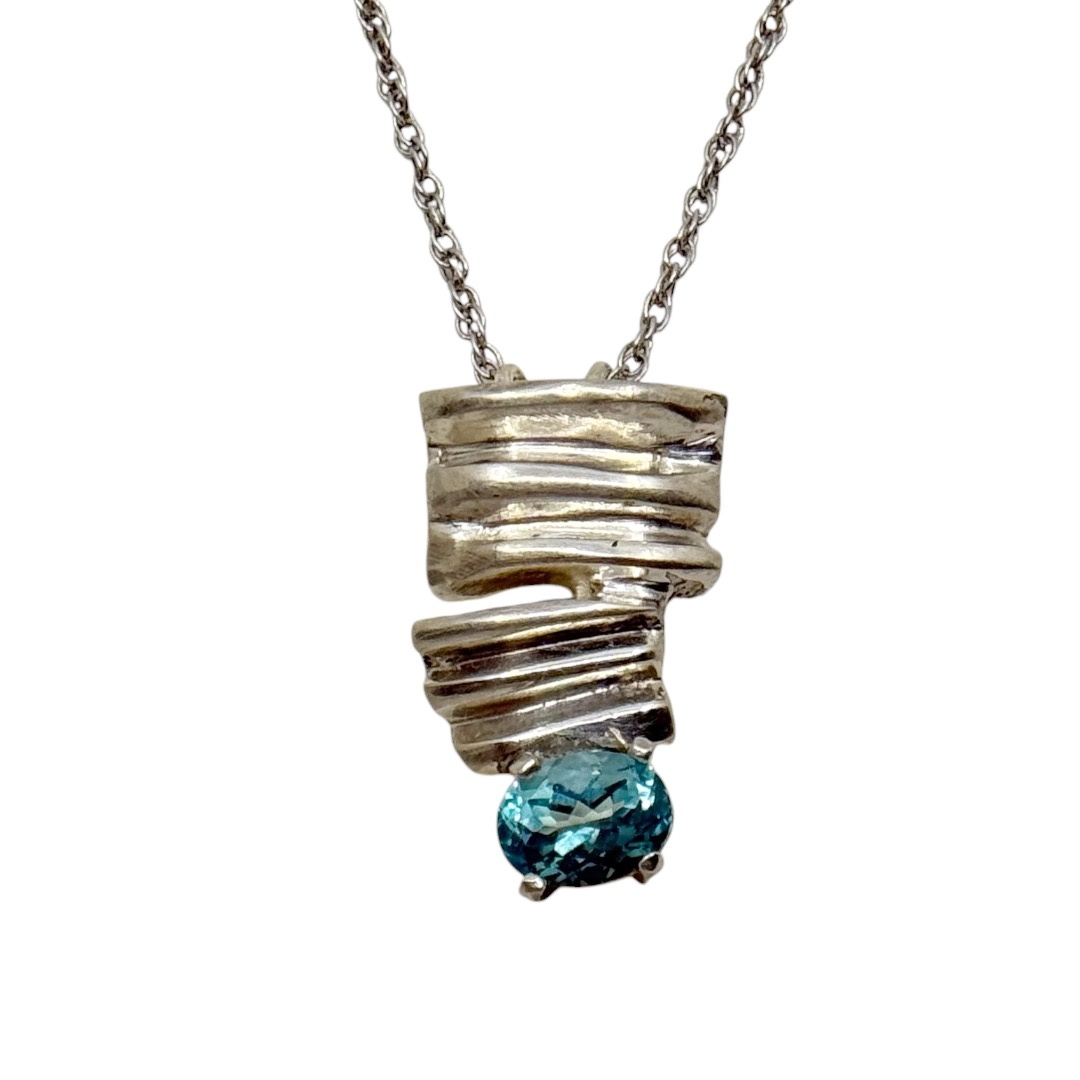 Modernist 925 sterling silver blue topaz pendant