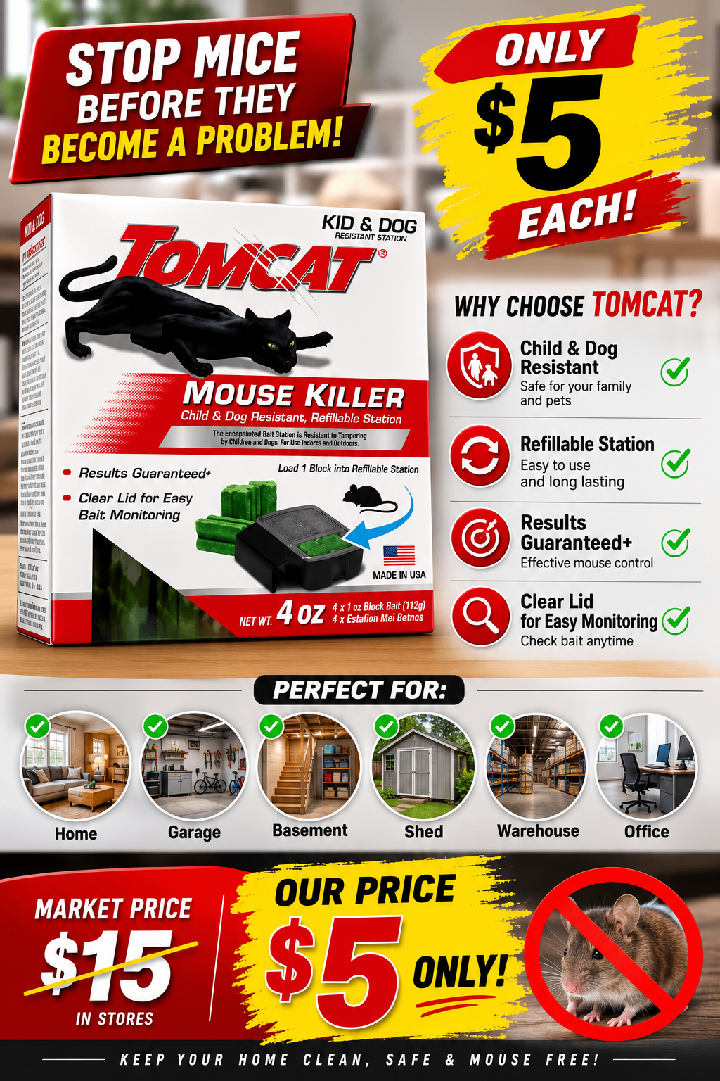 Tomcat Mouse Killer Bait Station | Retail $15 | Only $5 Each |