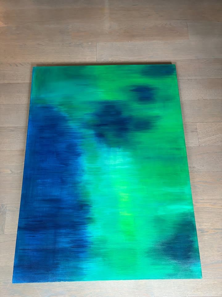 Large Blue & Green Abstract Canvas Painting - photo 2