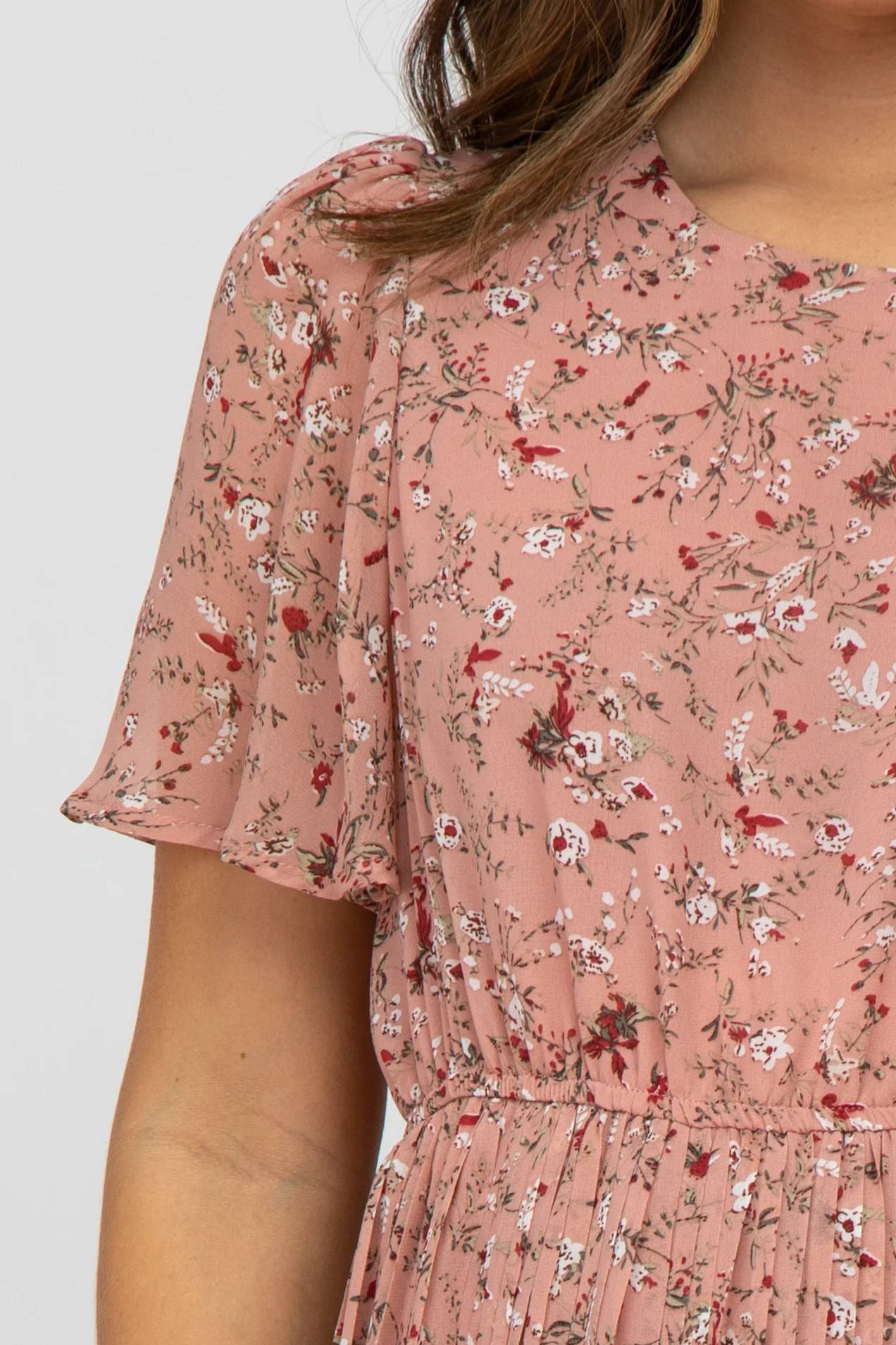 *BRAND NEW* Light Pink Floral Pleated Short Sleeve Midi Dress - photo 5
