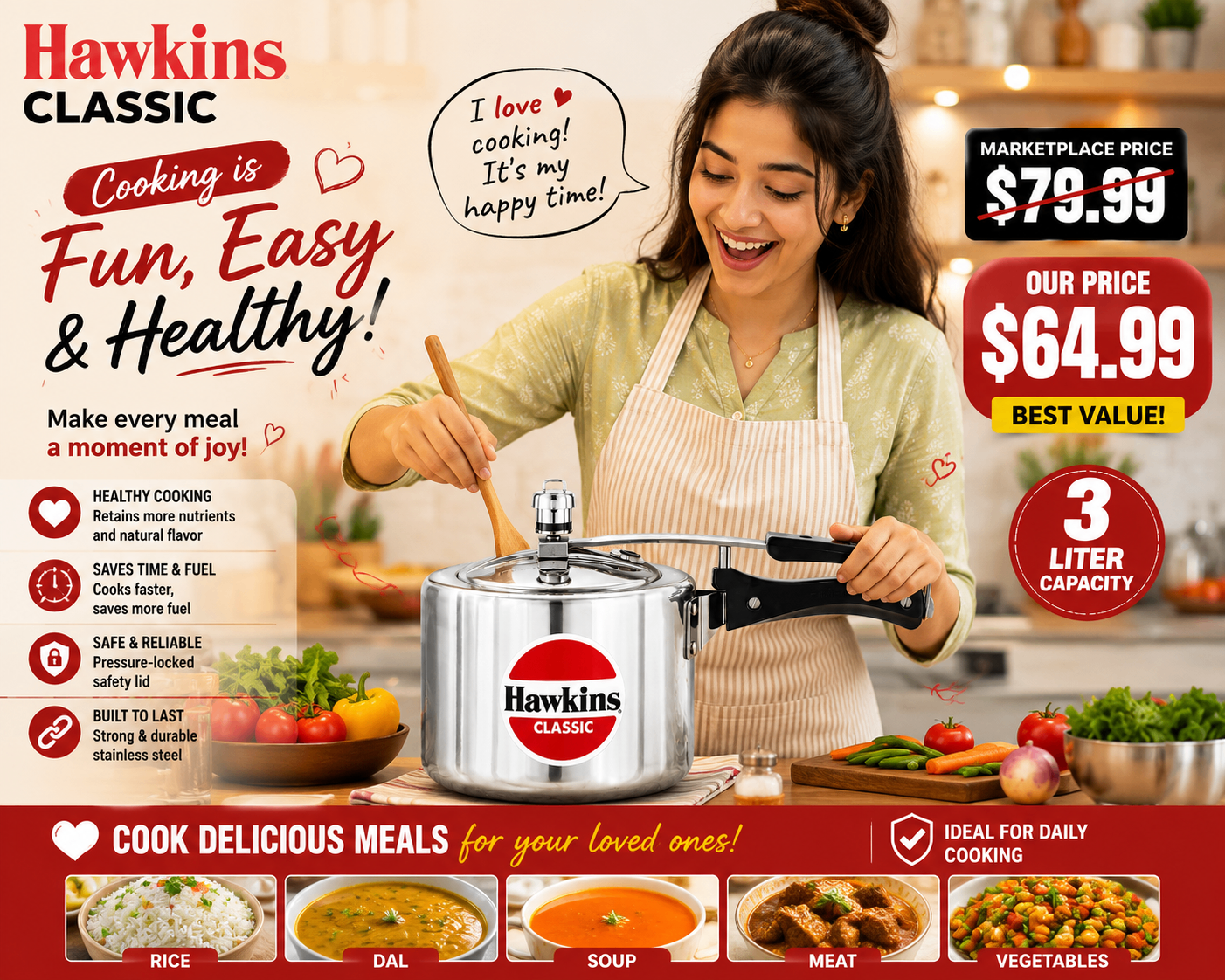 Hawkins Classic 3L Pressure Cooker | Brand New | - photo 2