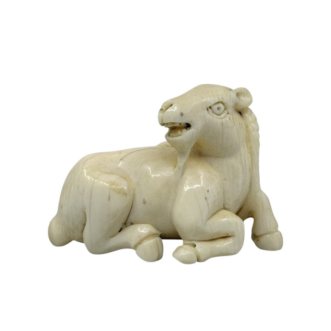 Showa period Japanese carved bone Goat netsuke - GM1226