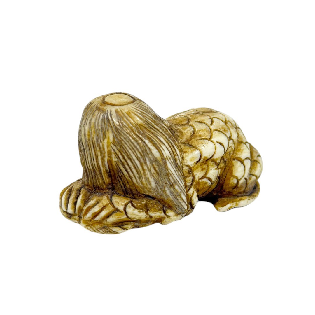 Showa period Japanese carved bone Kappa with fish netsuke - photo 3