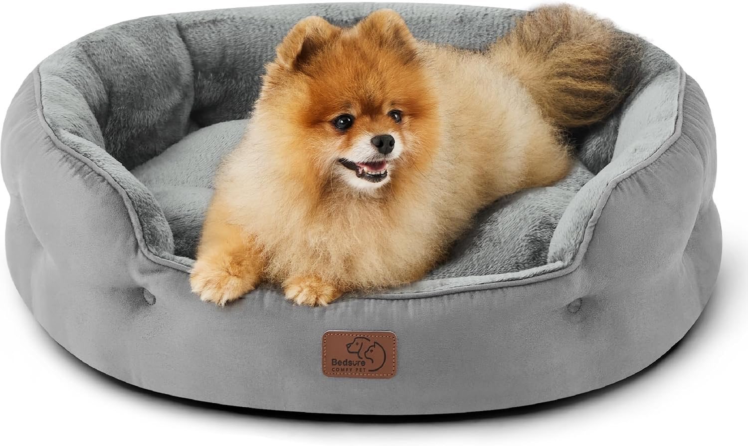 Grey Fleece/Suede Pet Bed - 64L x 53W x 20H cm