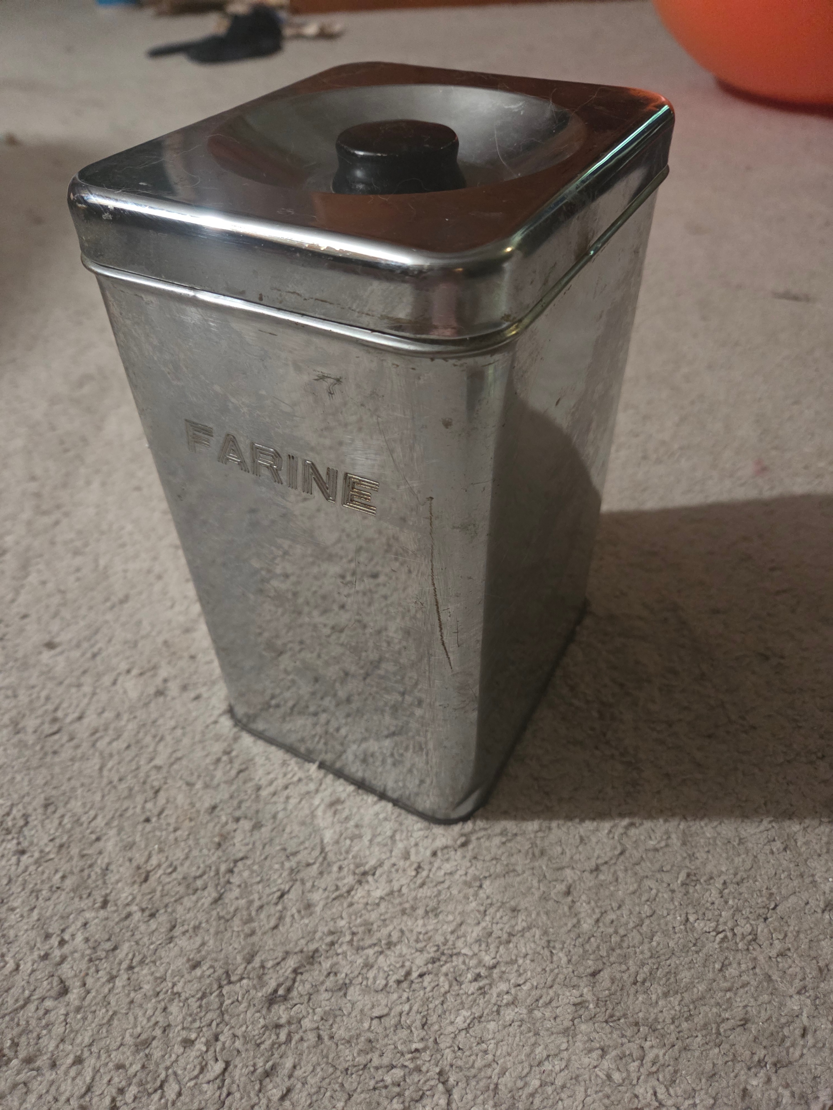 Vintage MCM Chrome Flour "Farine" Canister, A.R. Lite Queen Line