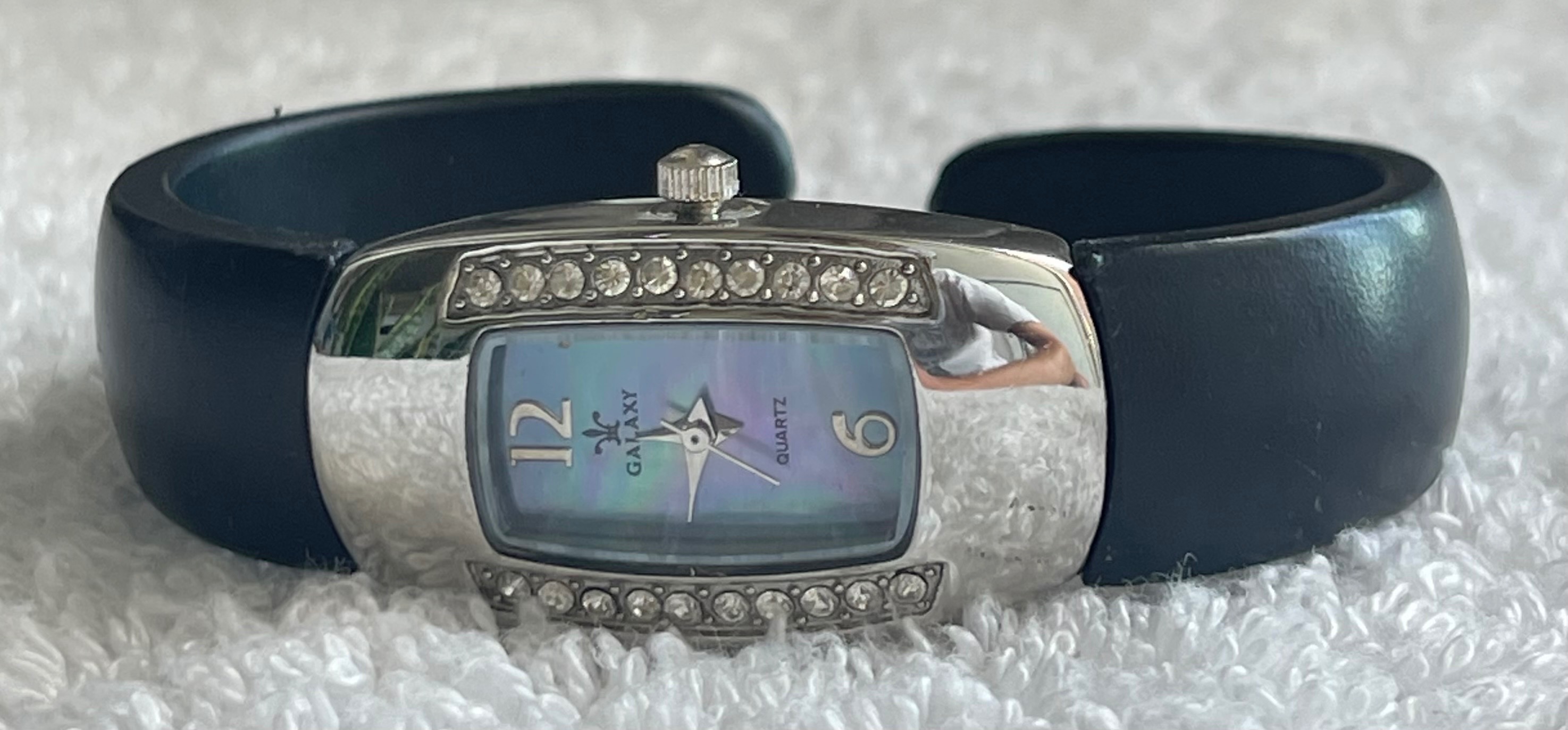 Vintage Galaxy Quartz MOP Rhinestone Cuff Watch (Needs Battery) - photo 2