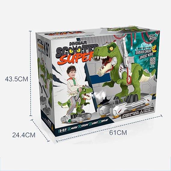 MObyat Dinosaur Riding Toy T-Rex Scooter with Music, LED Lights