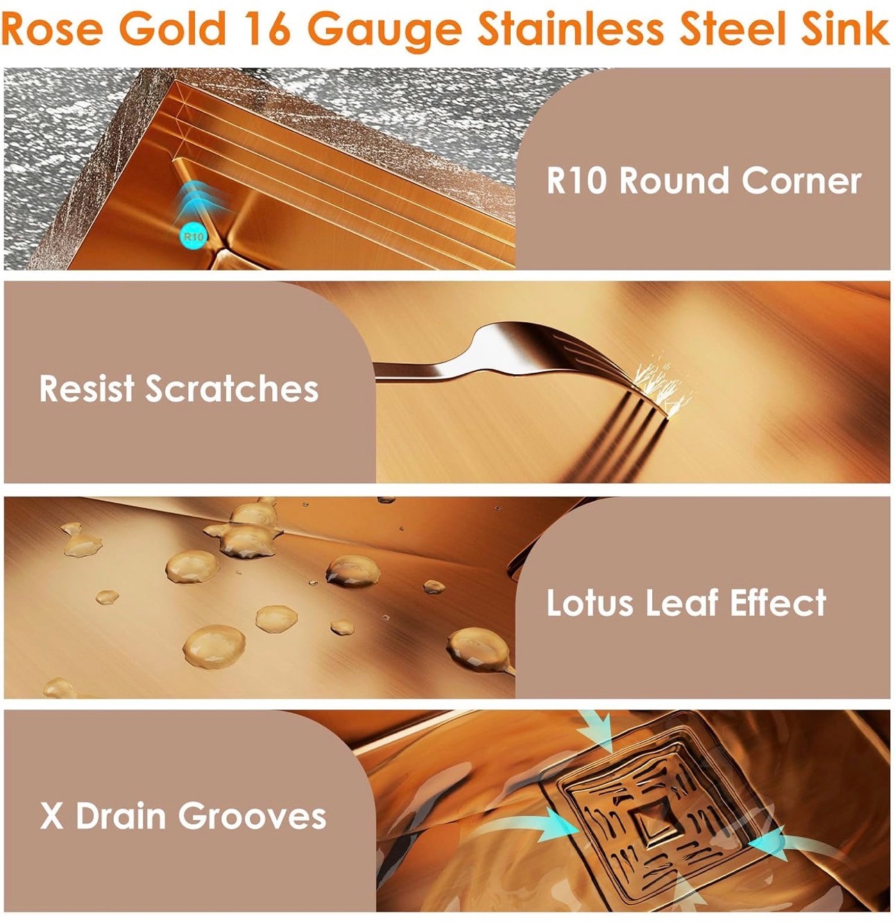 Kitchen Sink 32x22x9" Rose Gold Stainless Double Bowl 16 Gauge - photo 5