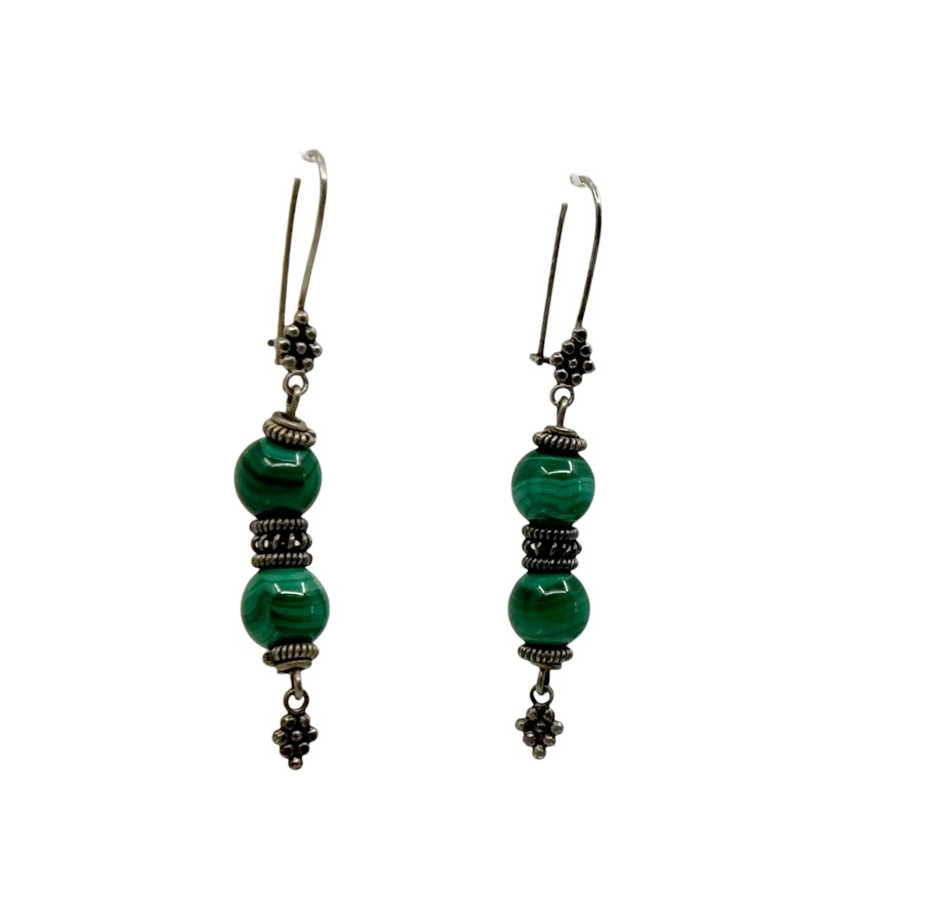 Vintage 925 sterling silver Malachite drop earrings - photo 2