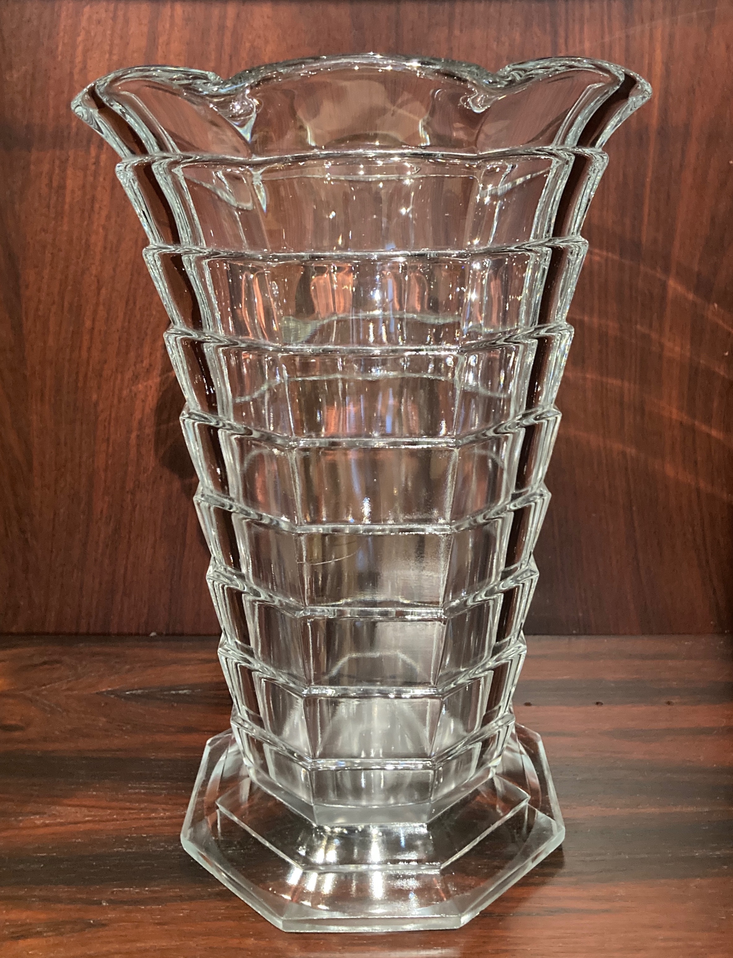 VTG Indiana Glass Tea Room 11" Large Vase Crystal Clear Art Deco - photo 3