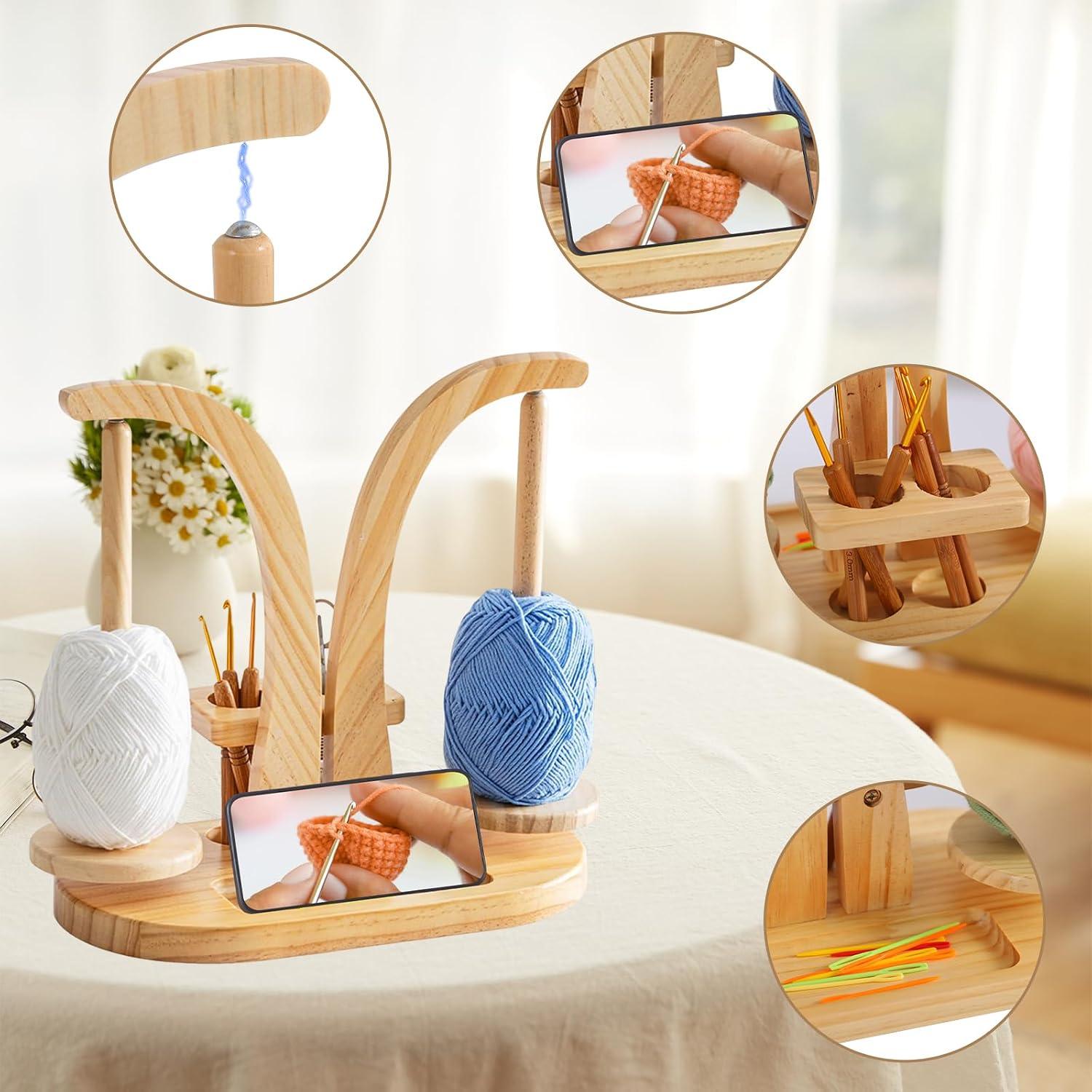 Wooden Yarn Holder & Winder with Phone Stand - photo 4