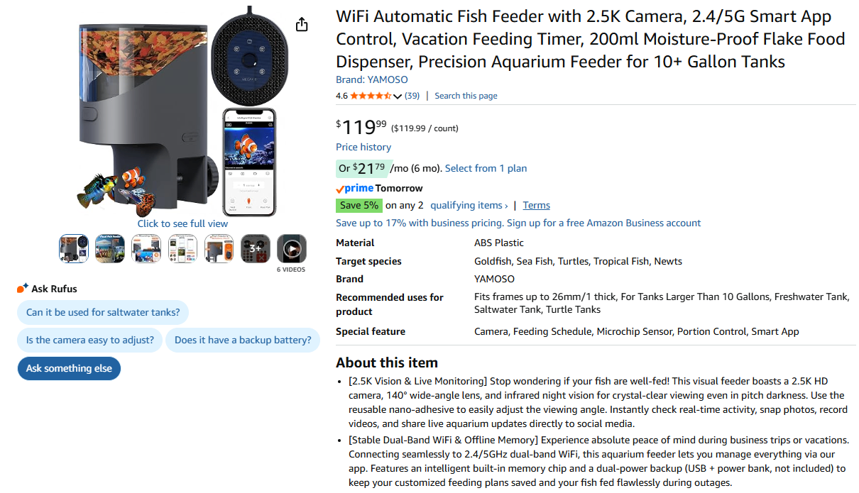 Smart WiFi Automatic Fish Feeder with 2.5K HD Camera and App - photo 4
