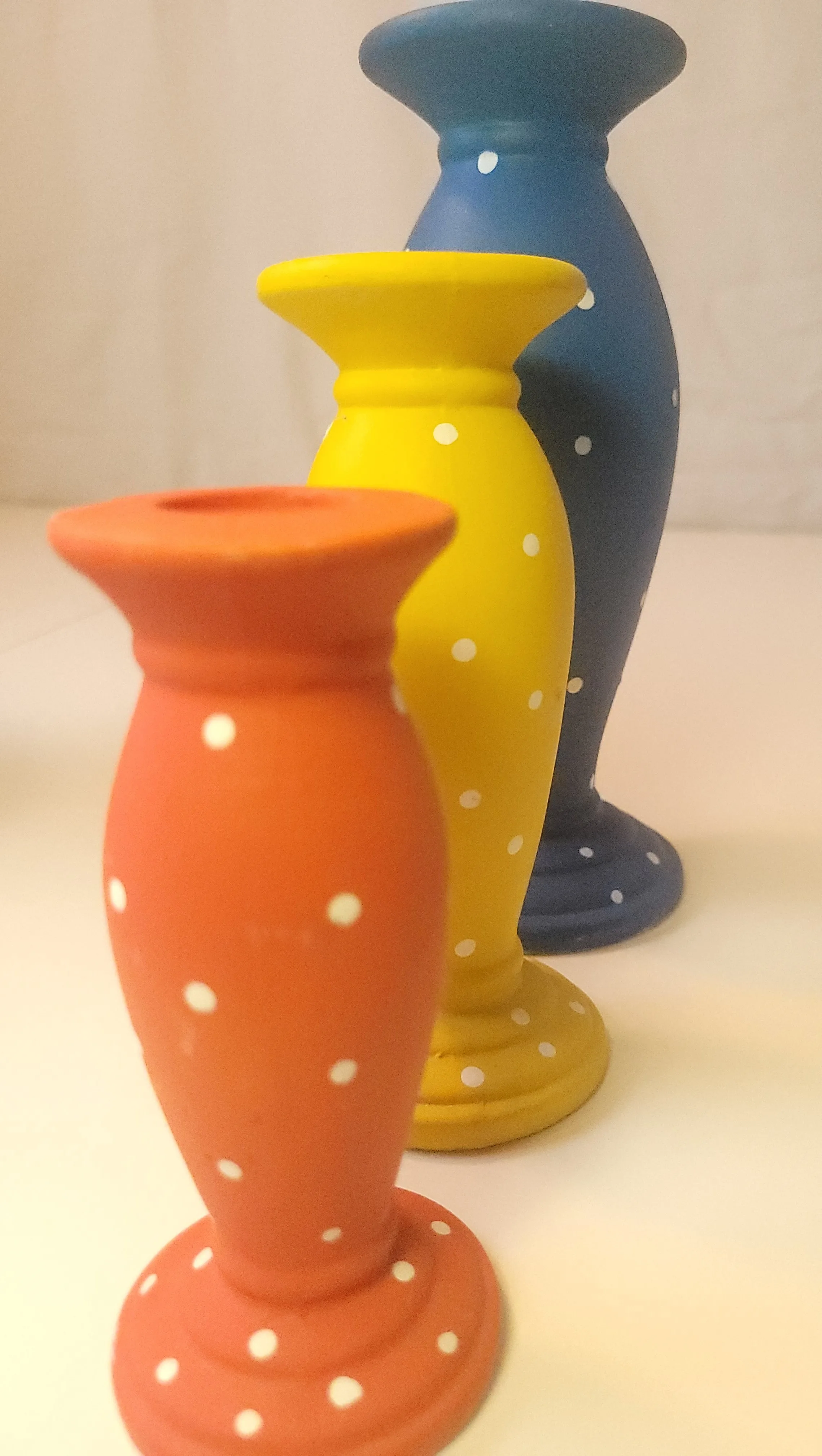 1990s Polka Dot Ceramic Taper Candle Holders Set of 3 Colours - photo 4