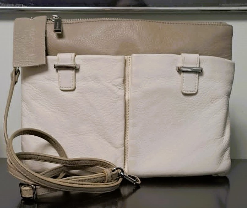 Authentic Danier 2Tone Genuine Leather Crossbody Bag Cream Taupe
