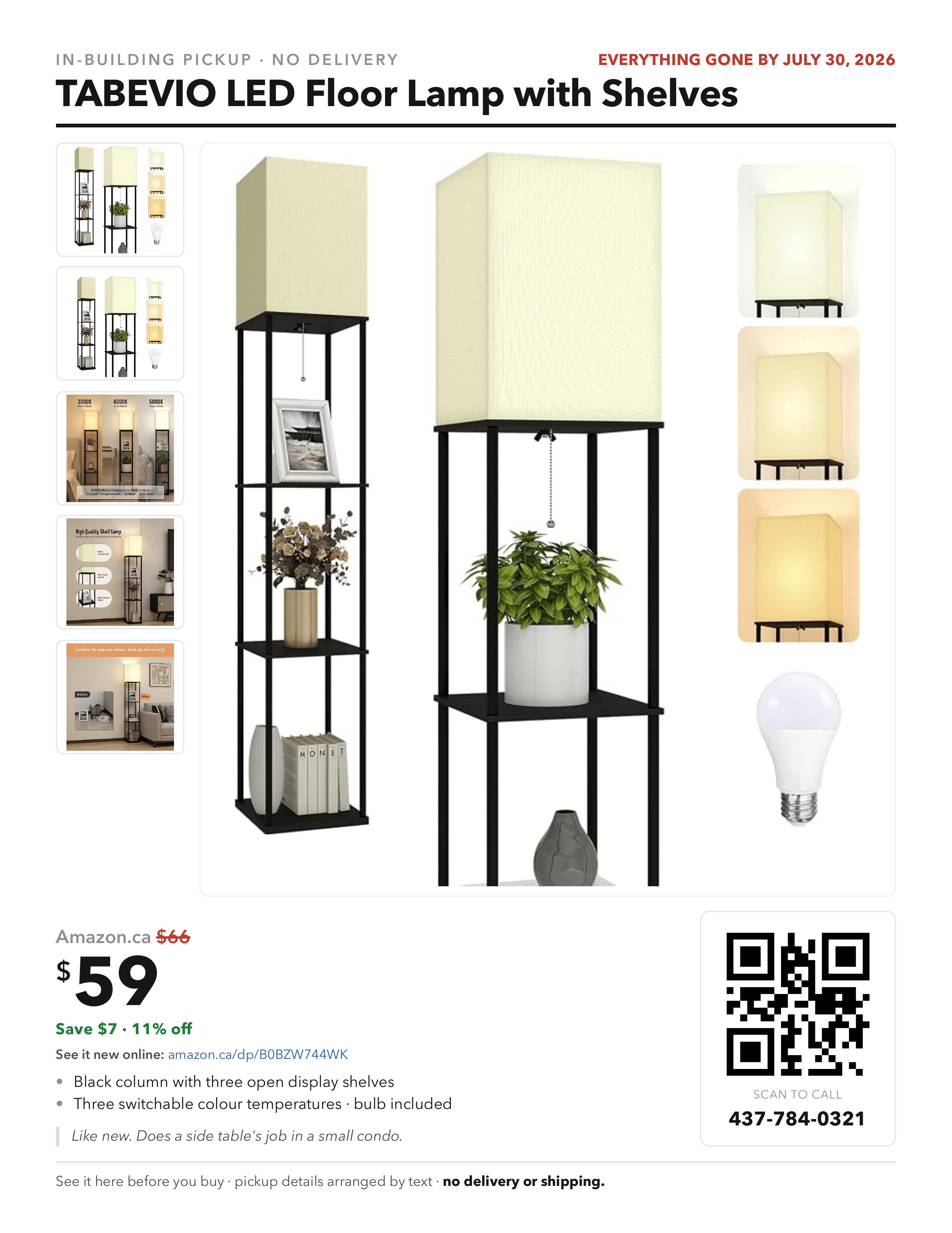 TABEVIO LED Floor Lamp with Shelves - Black, 3 Colour Temps
