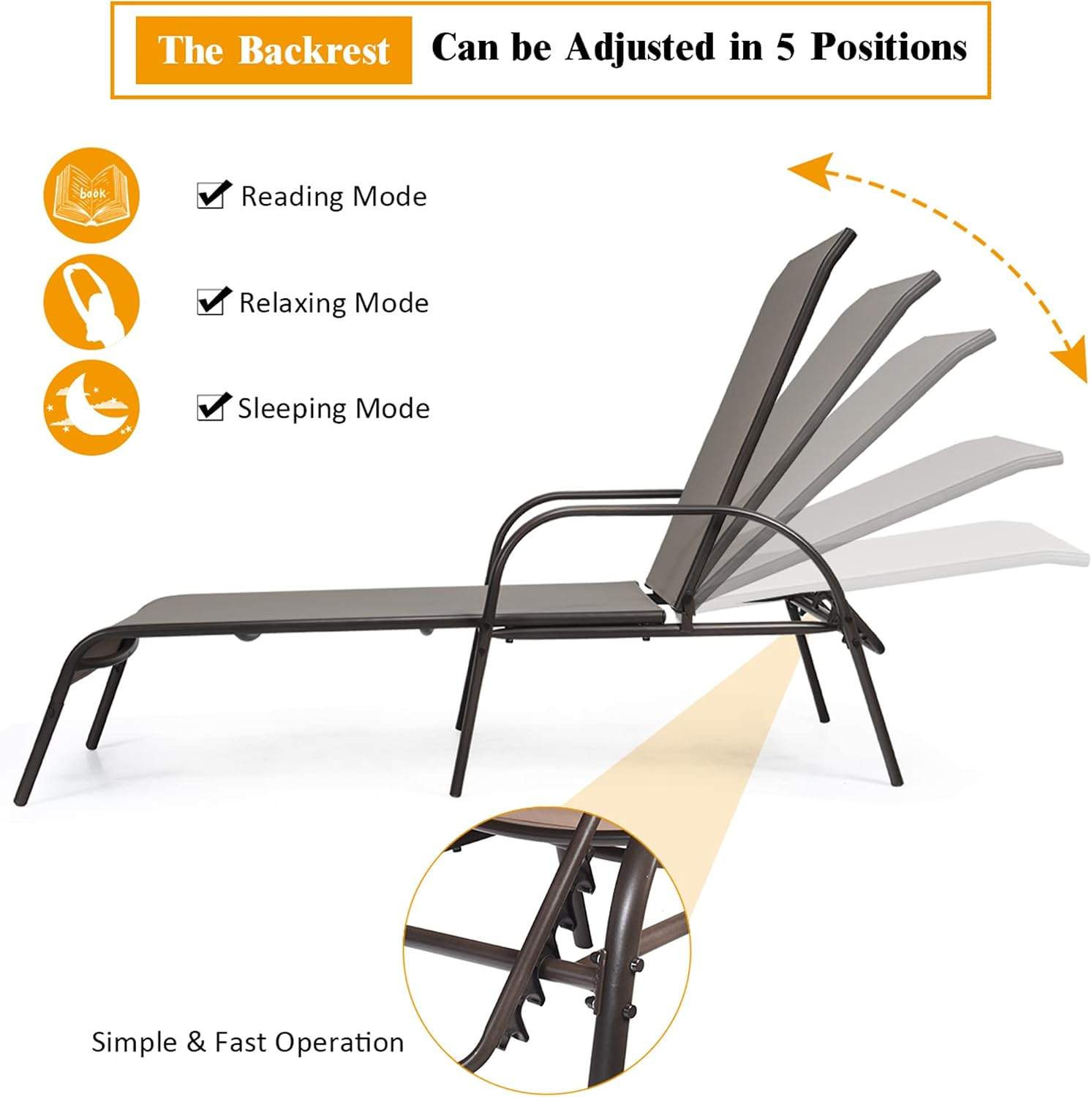 Outdoor Chaise Lounge Chair, All Weather Reclining Lounge Chair - photo 3