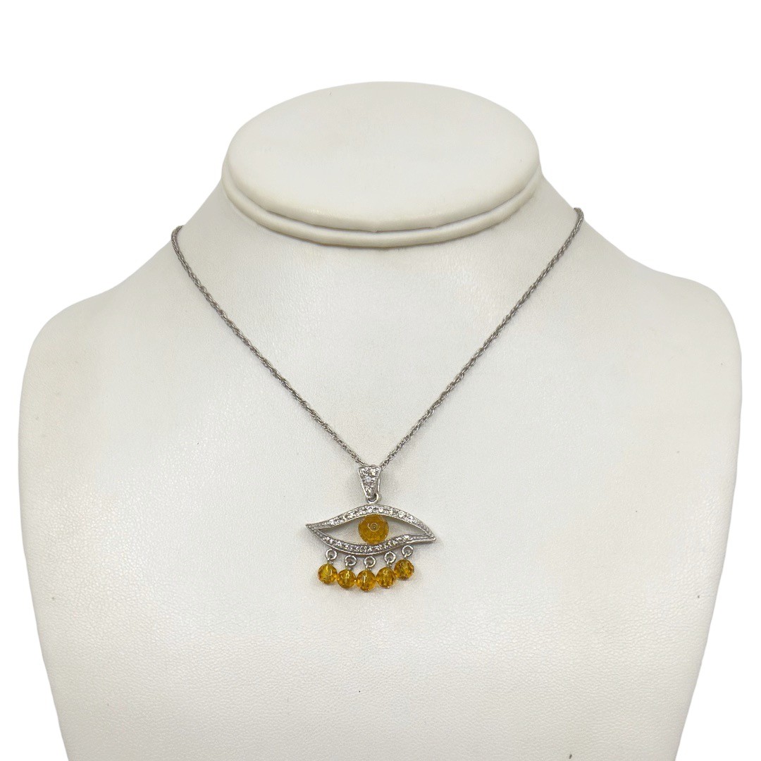 925 Sterling silver citrine & cubic zirconia evil eye pendant - photo 4