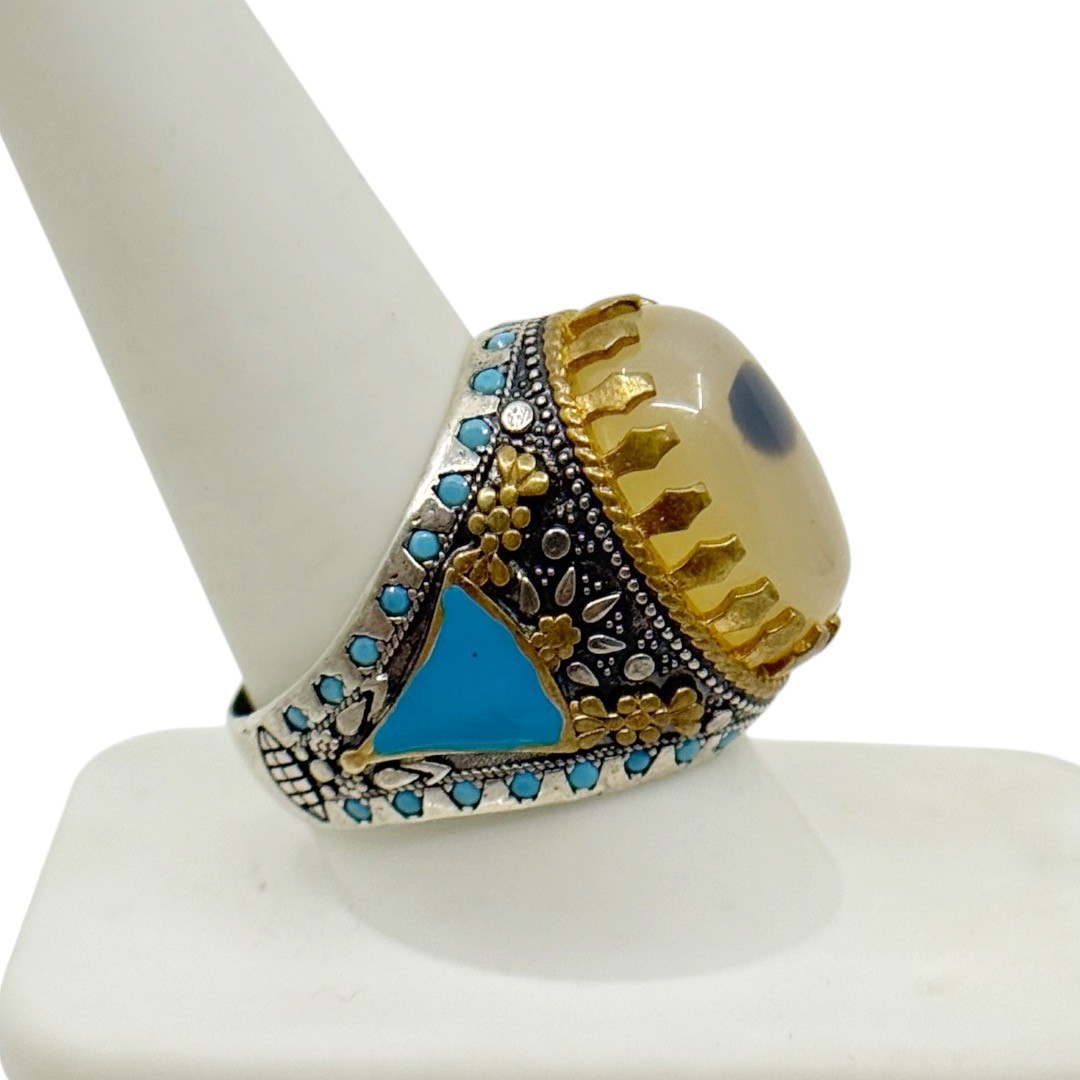 CG Turkish 925 sterling silver Agate enamel Ottoman style ring - photo 3