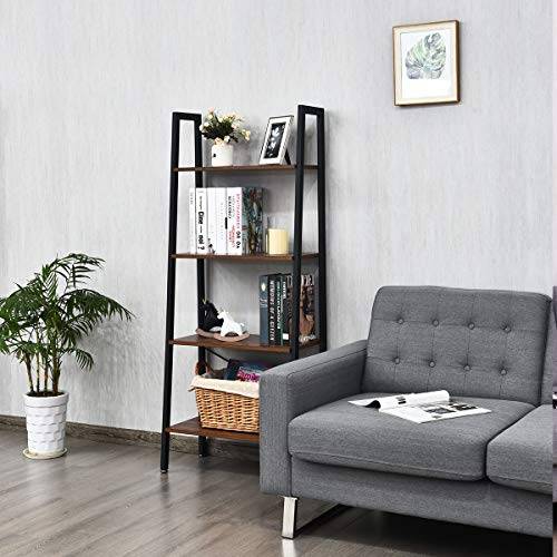 Giantex 4-Tier Ladder Shelf, Rustic Brown - Like New - photo 5