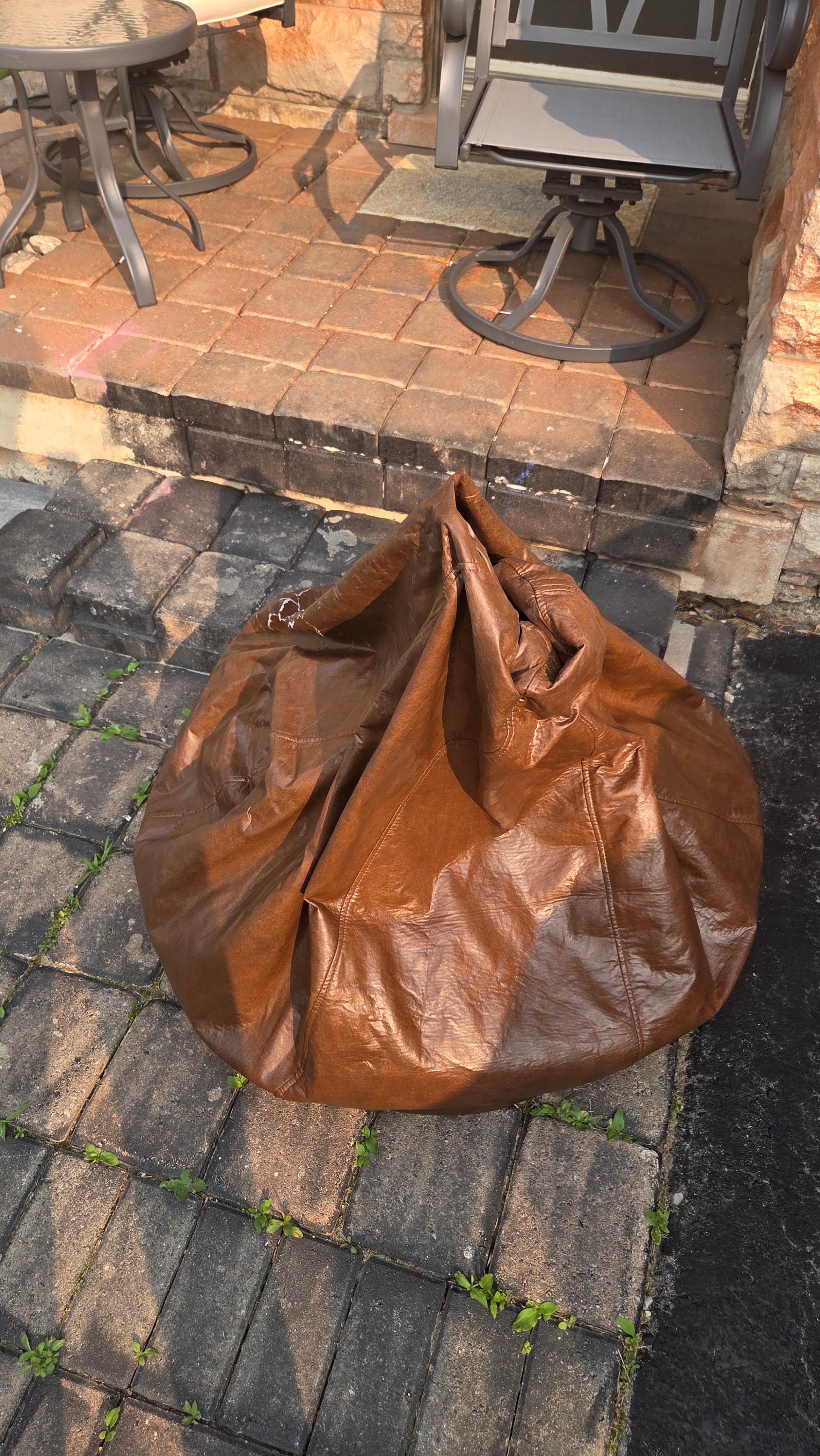 Large Brown Faux Leather Bean Bag Chair