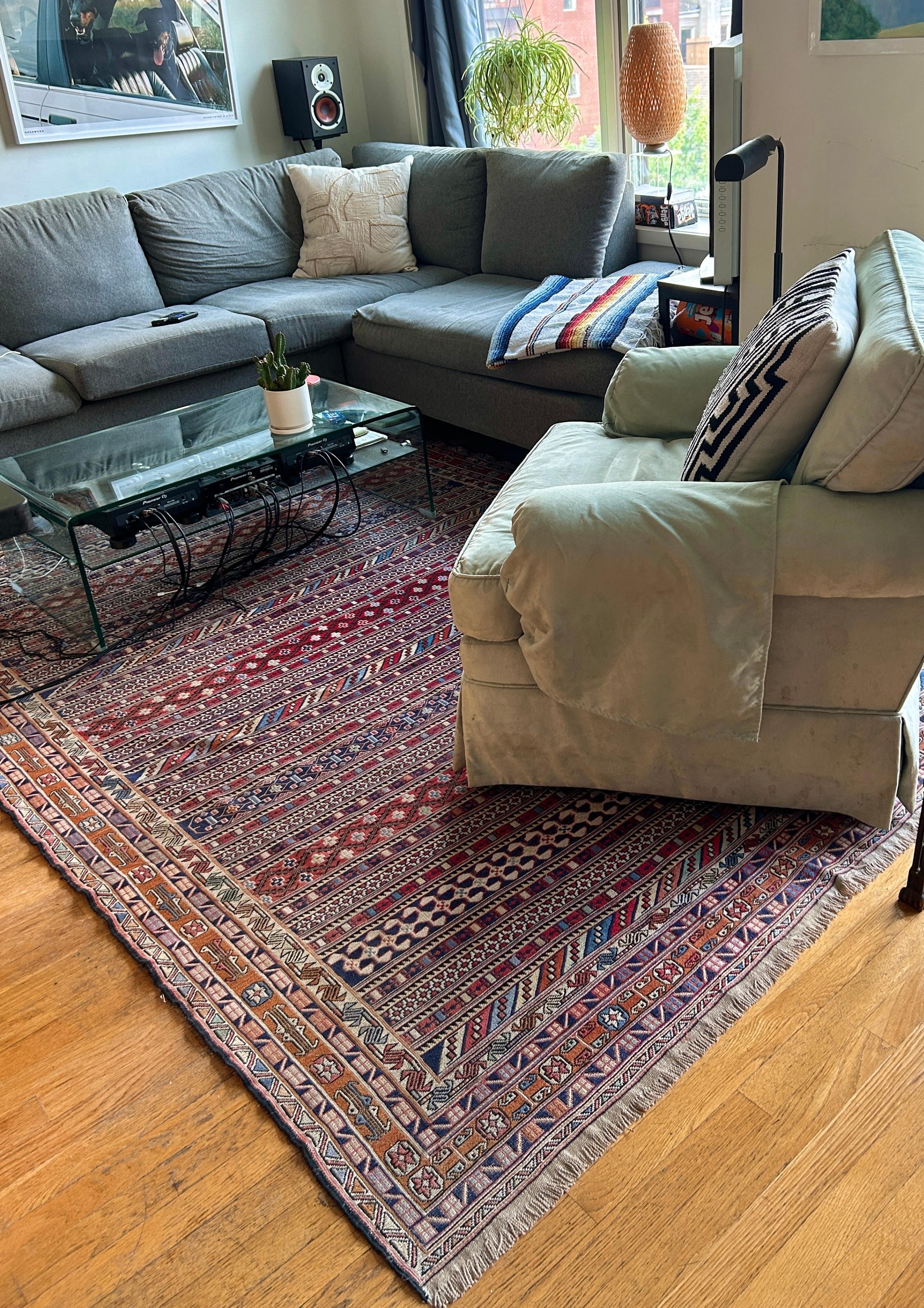 Vintage Handwoven Geometric Wool Rug – 9.5' × 6'