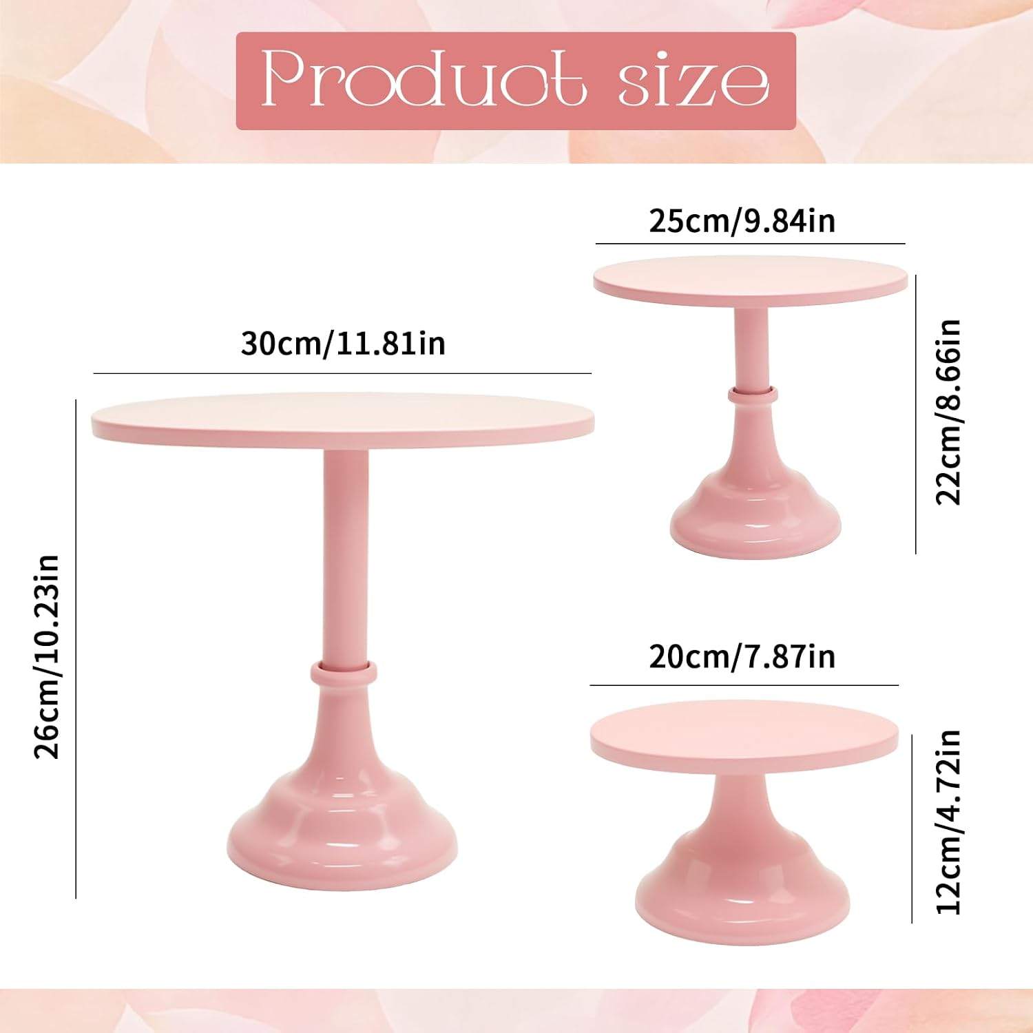 VIKKSAER 3 PCS Pink Cake Stand Set, 8/10/12 Inch - photo 3