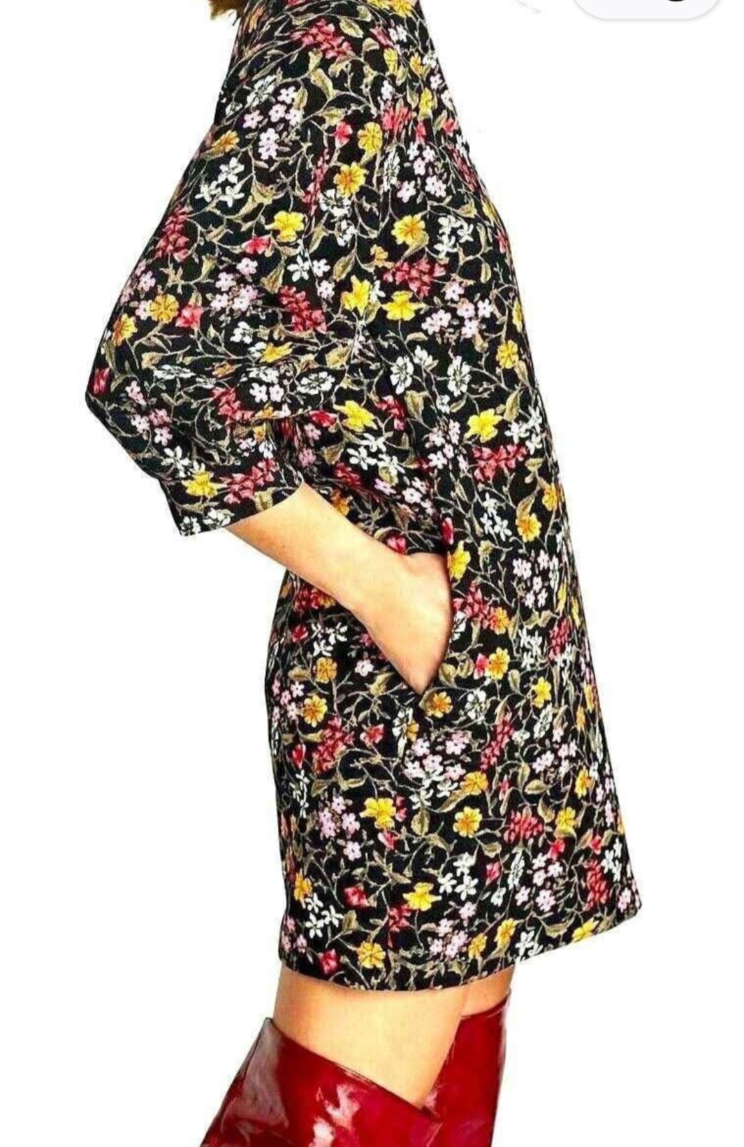 ZaraBasicMini Shift Floral Print V Neck Puff Elbow Sleeves Dress - photo 3