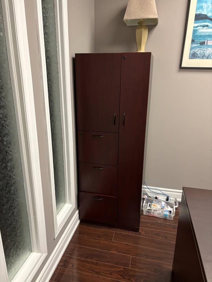 Dark Wood Wardrobe / Filing Cabinet with 3 Drawers