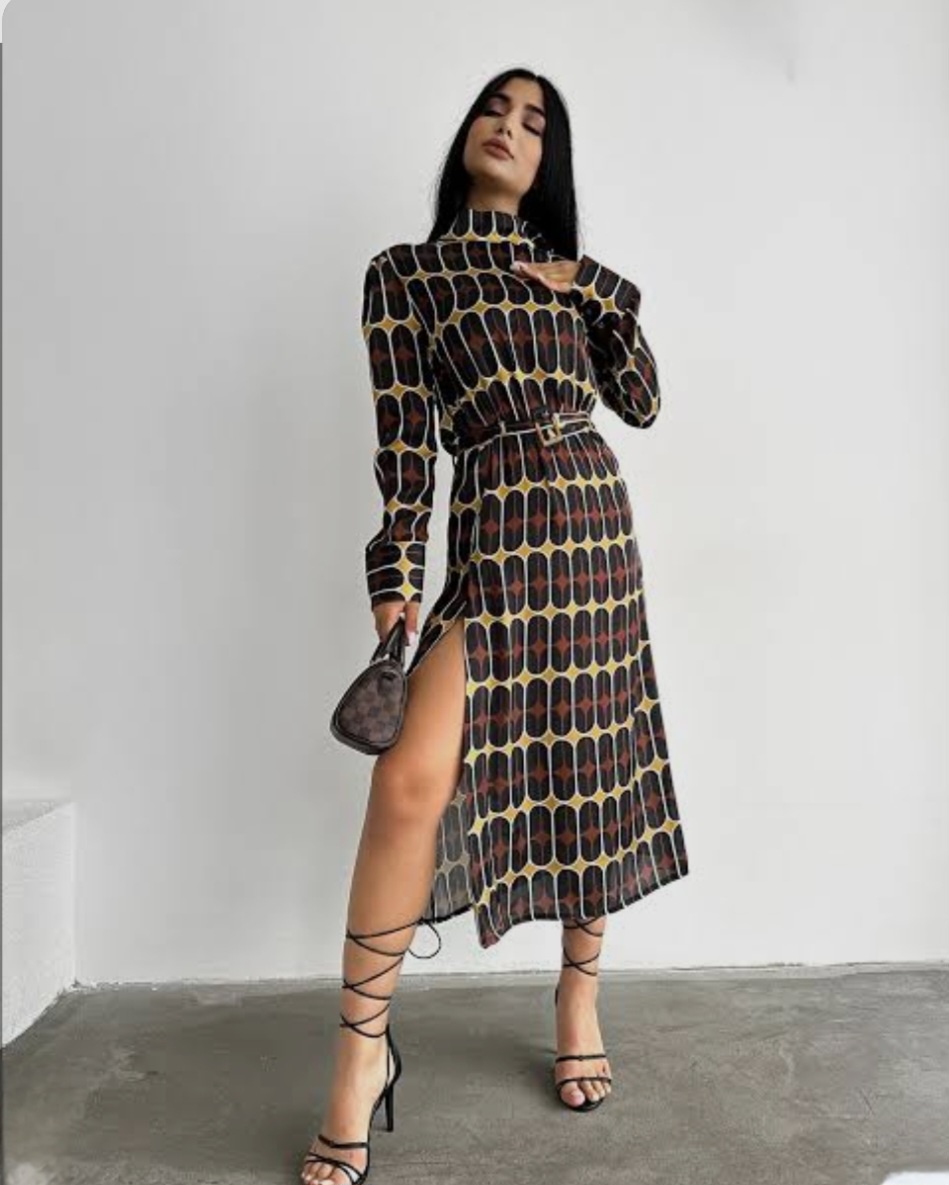ZARA Geometric Pattern Long Sleeve Dress
