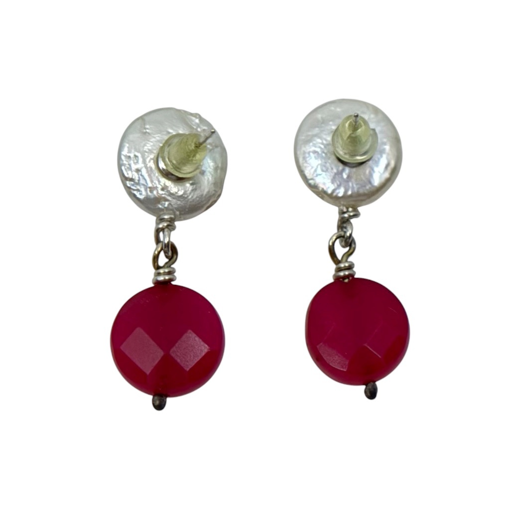 sterling silver freshwater pearl & red chalcedony drop earrings - photo 3