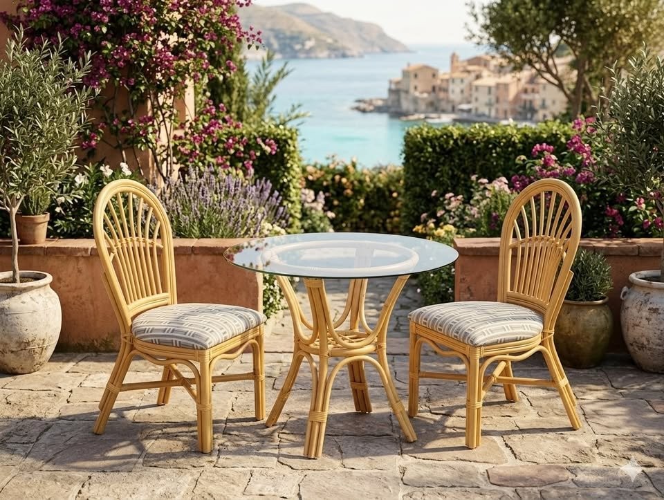 80's Retro 3-Piece Boca Rattan Wicker Table