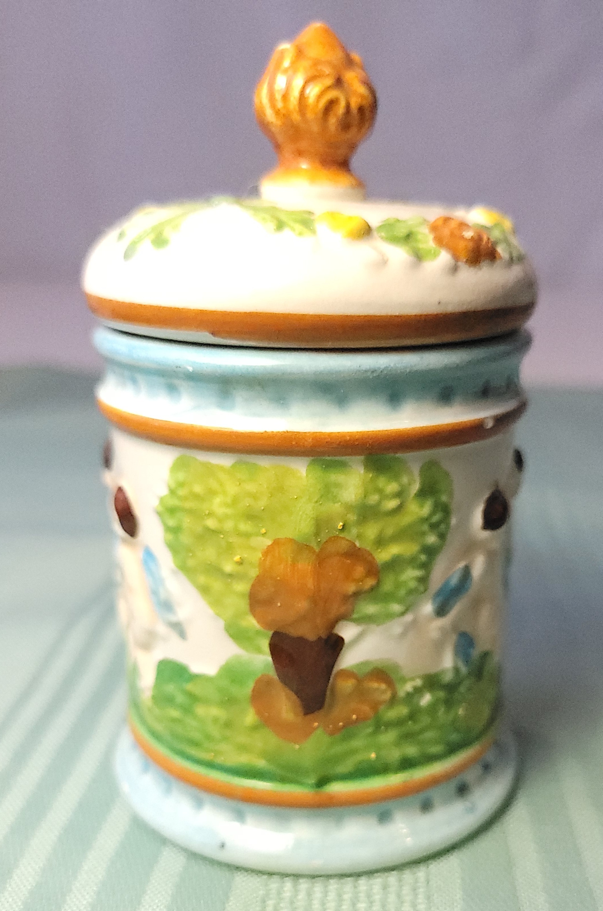 1965 Italian Ceramic Cherub Putti Lidded Jar | Hand Painted - photo 3