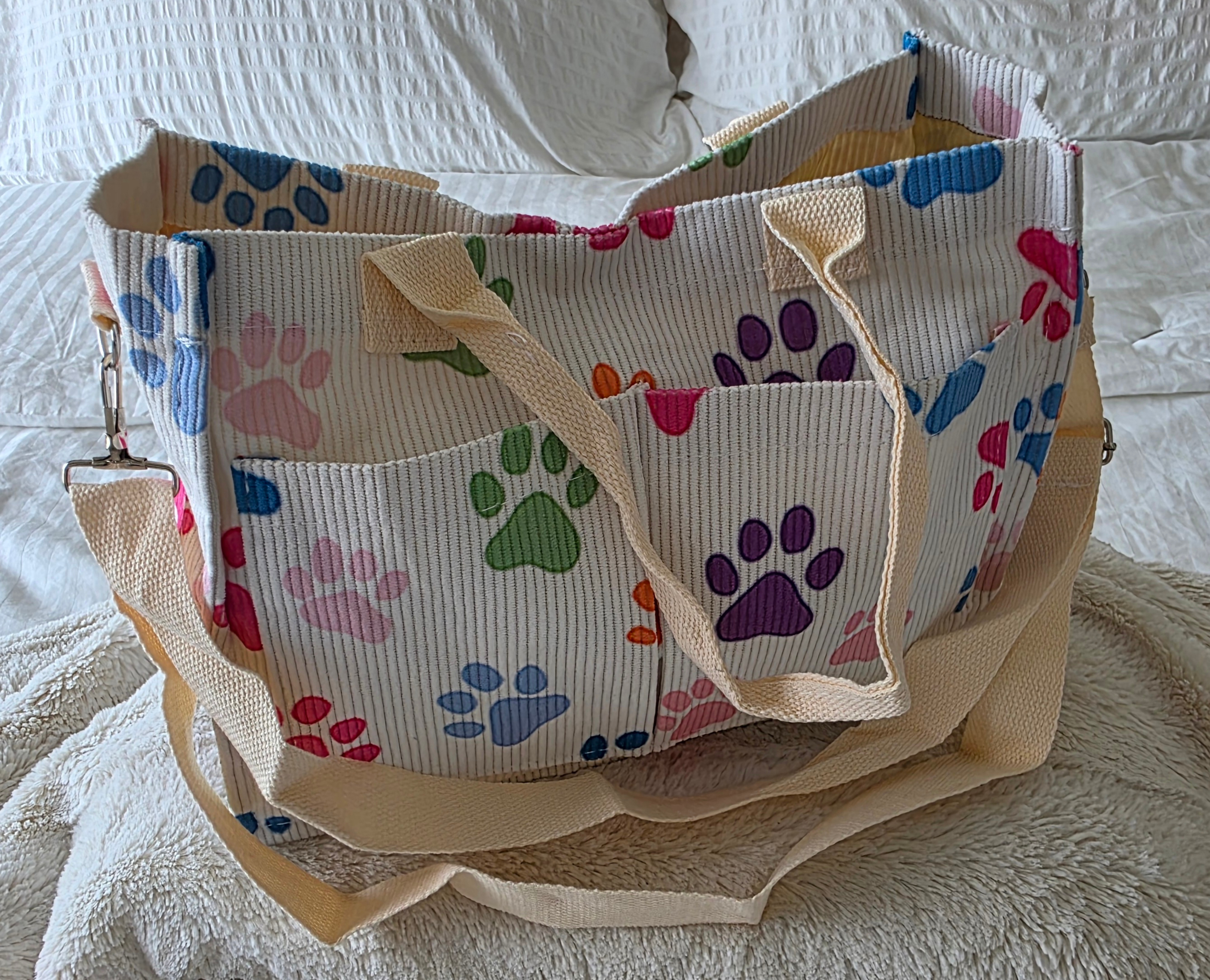 Ladies-Medium-Summer-Colorful "Paw Print" Corduroy Tote Bag - photo 3