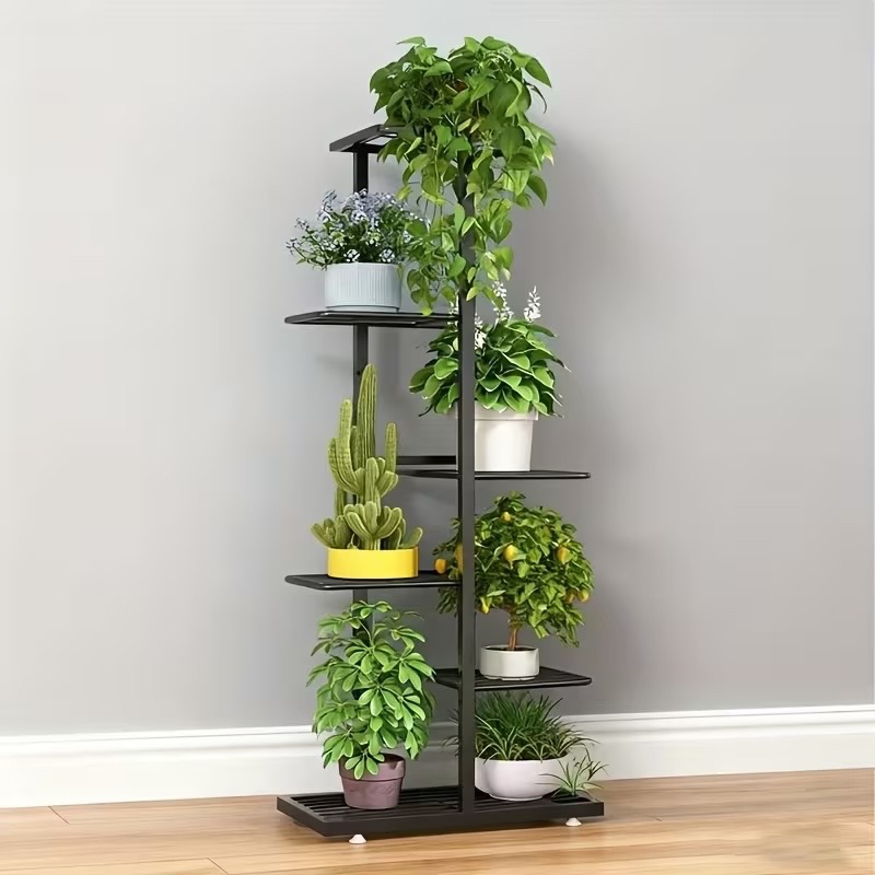 6 Layer Black Metal Multi-Tiered Indoor Plant Stand