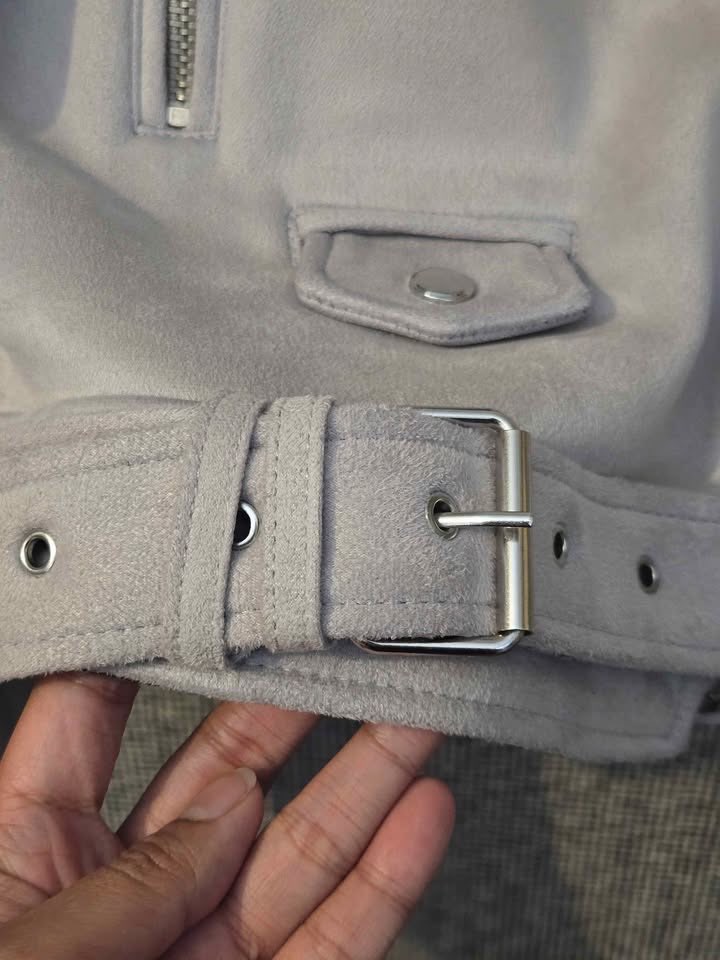 FAUX SUEDE BIKER MOTO JACKET WOMENS MEDIUM IN GREY COLOURWAY - photo 4