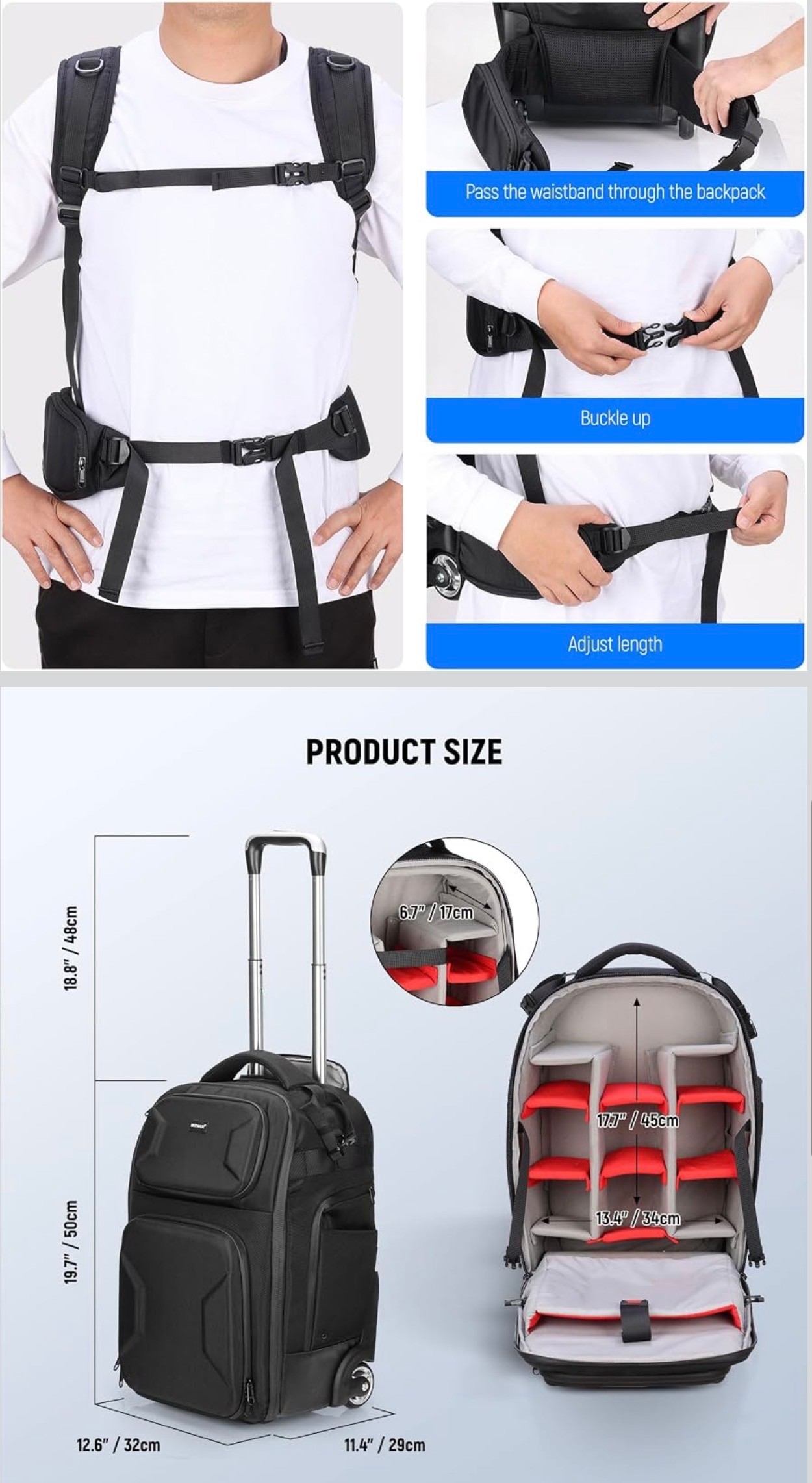 Camera Roller Bag-pack 2-in-1 Detachable Shockproof  Divider Bag - photo 2