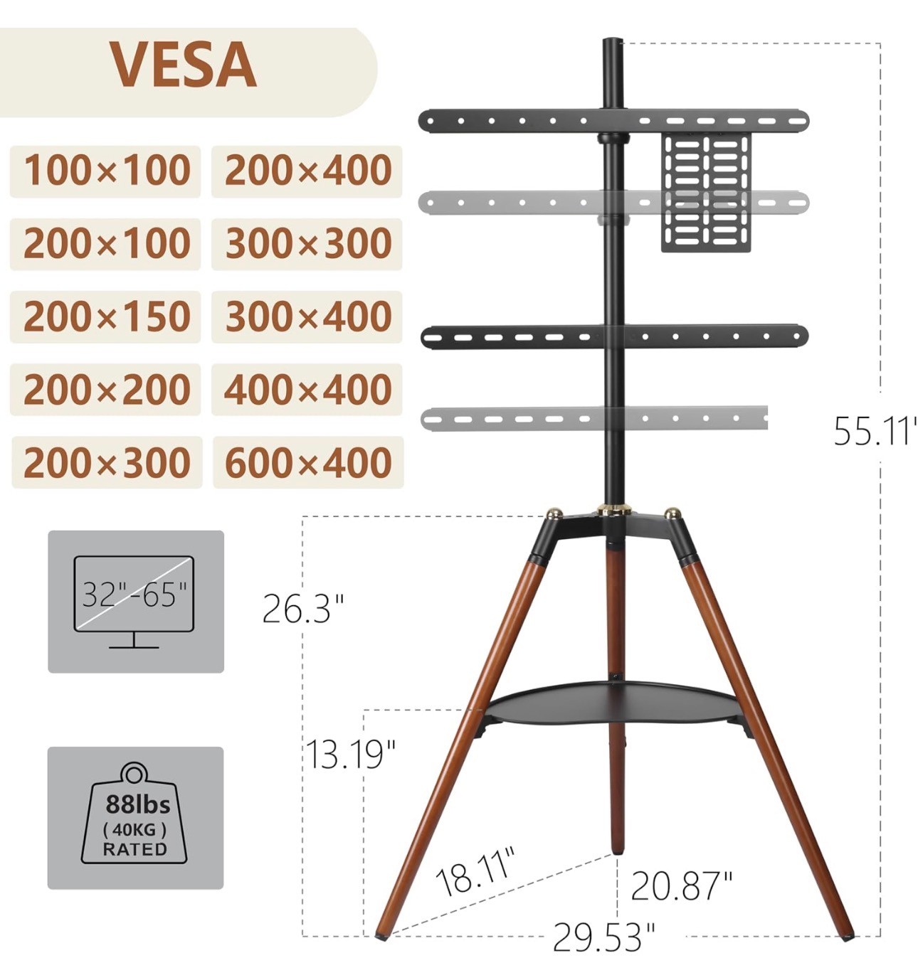 TV Stand Mount for 32-65" Screens Height Adjustable ±70° Swivel - photo 3