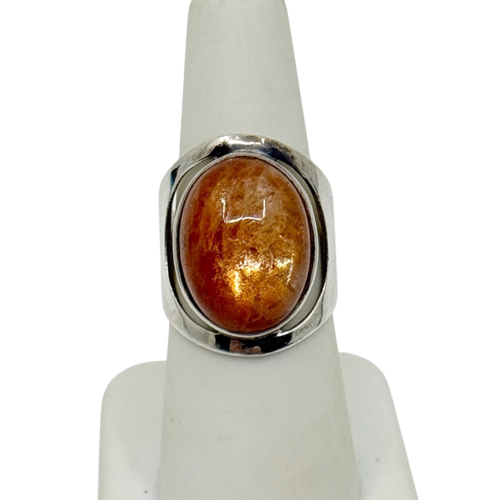 Sterling silver natural sunstone cabochon ring - GM1002