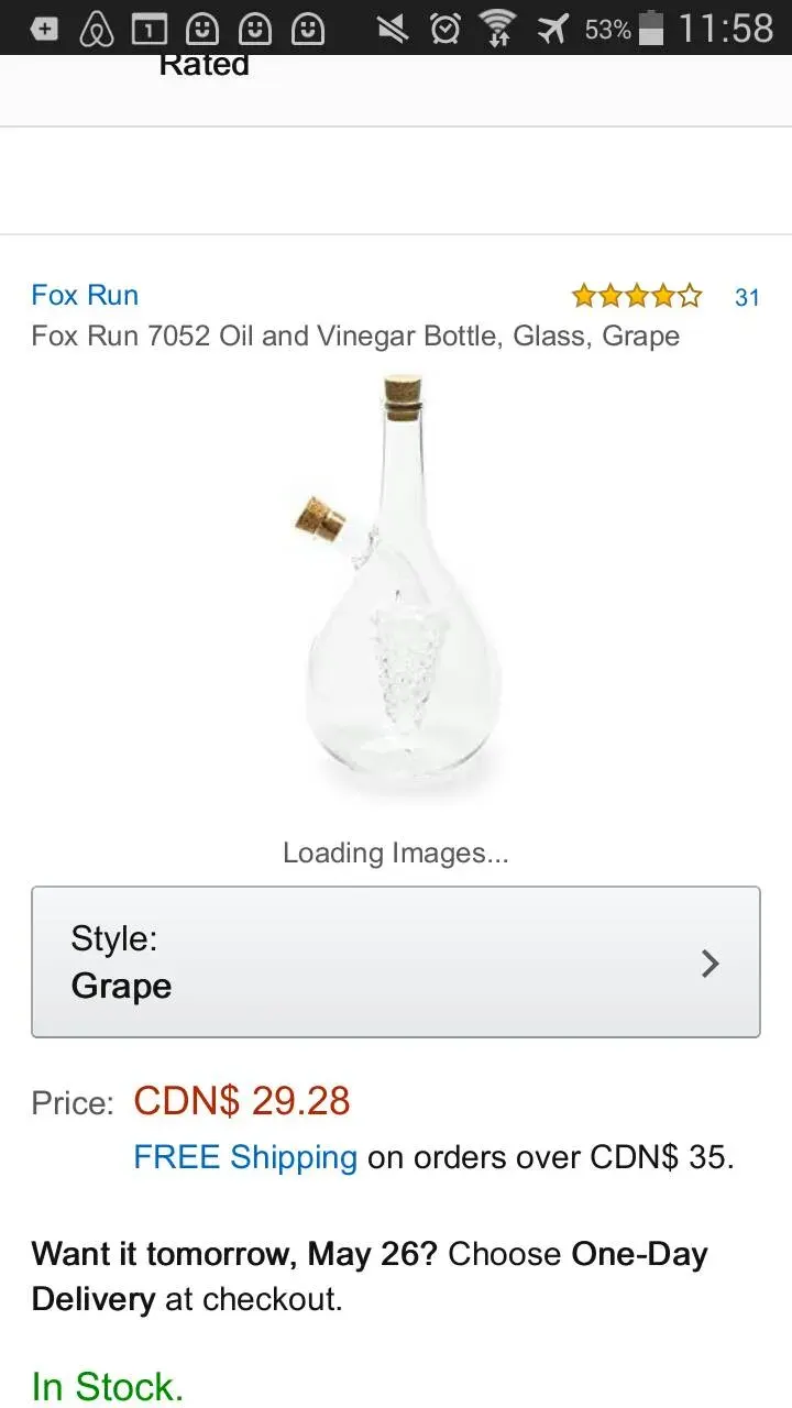 Oil And Vinegar Bottle By Fox Run With Fancy Grape Interior