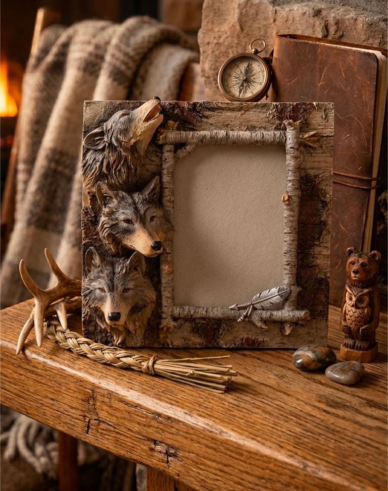 Wolf and Indigenous Man Decorative Picture Frame - photo 2