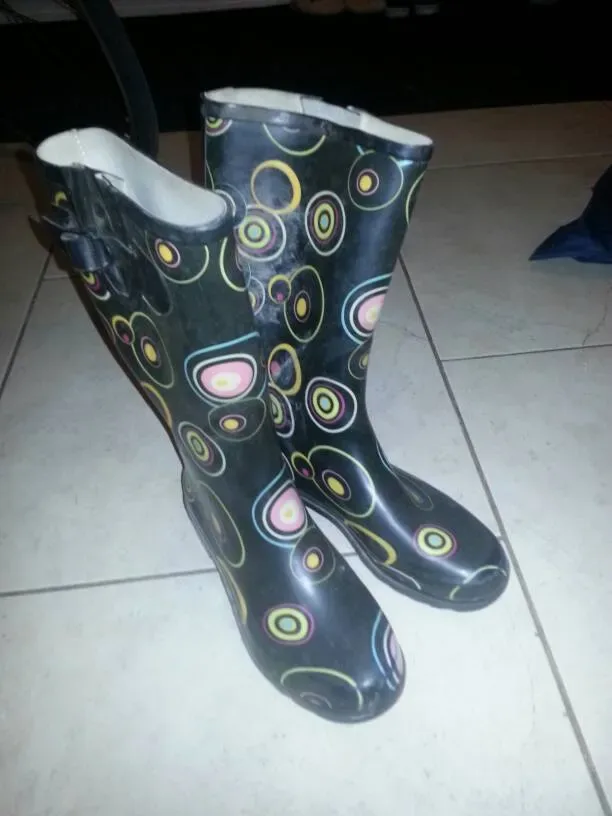 Awesome Rubber Boots -- Black With Colourful Circles