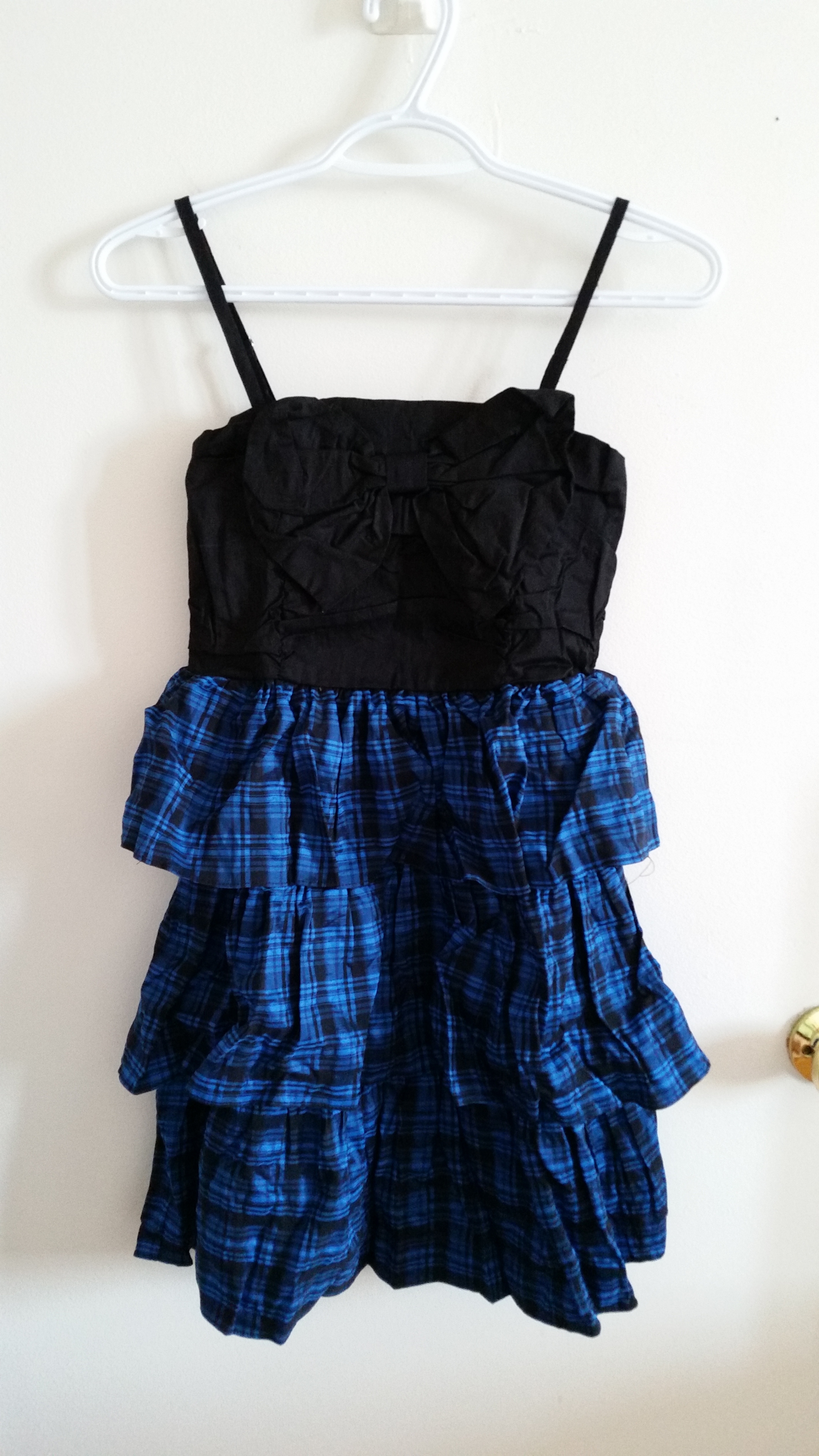 Cute Black and Blue Plaid Tiered Summer Dress with Bow Detail - photo 2